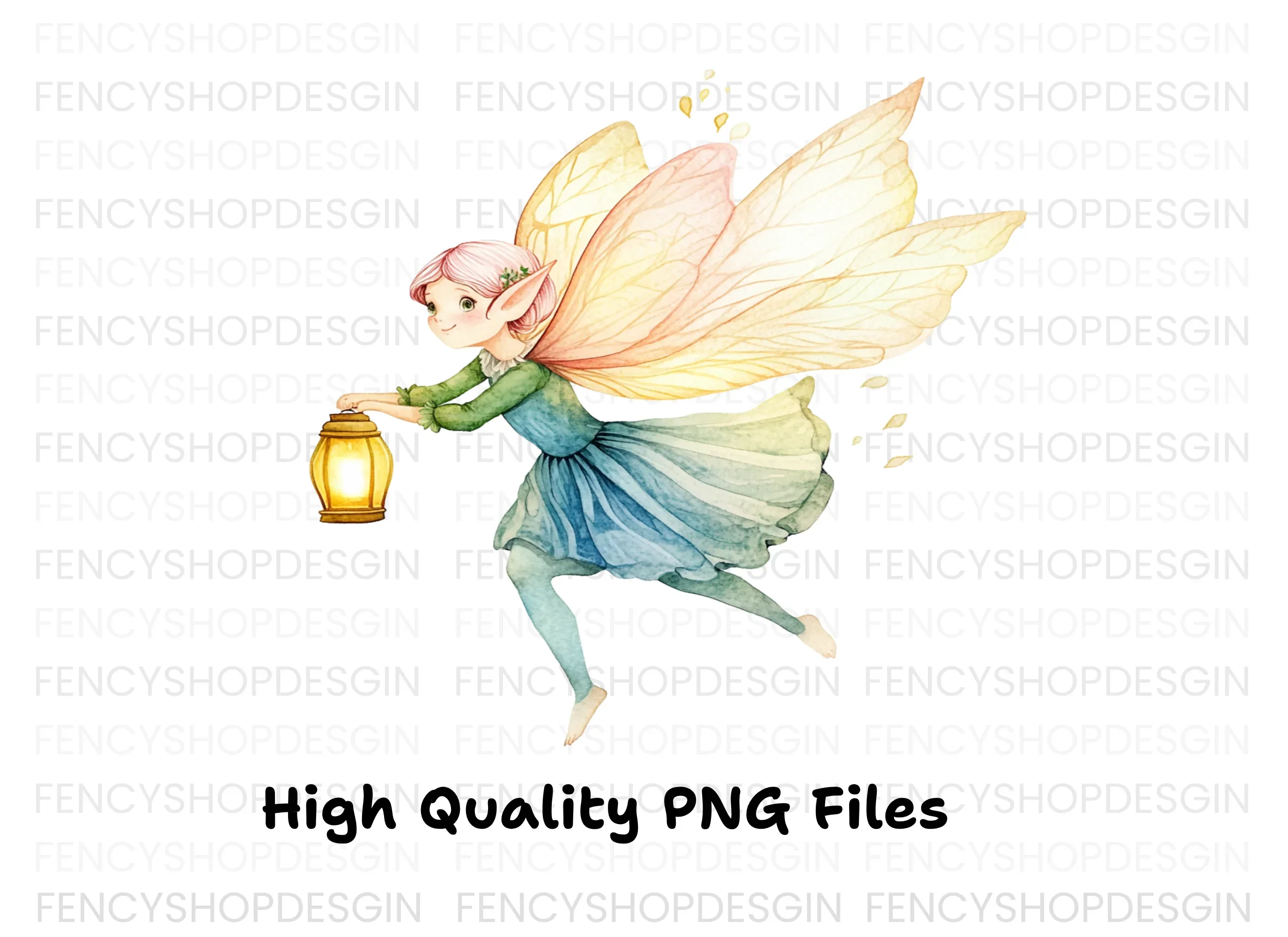 Whimsical Fairies with Lanterns Clipart Bundle - Image 3