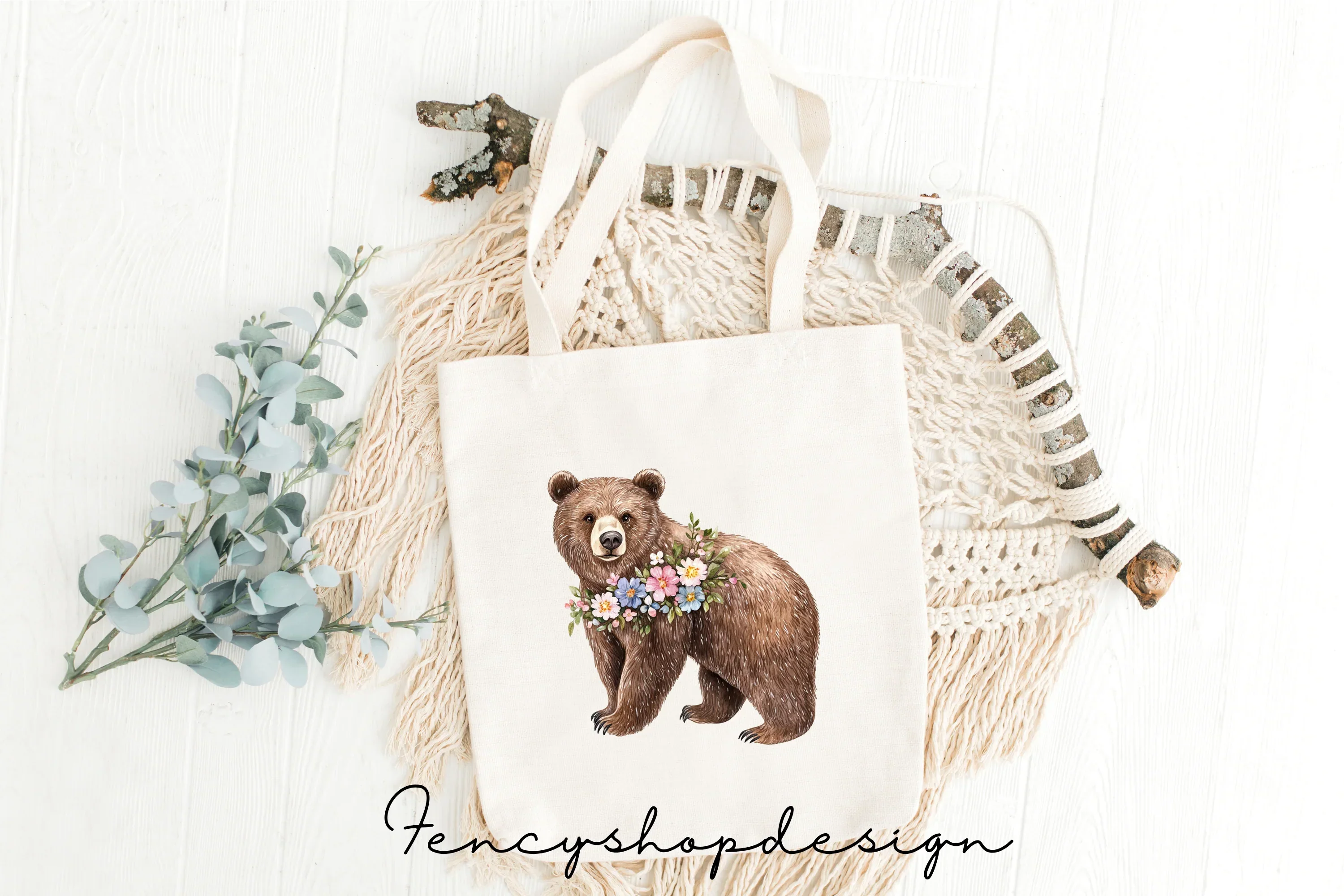 Whimsical Floral Woodland Bear Clipart Bundle - Image 3