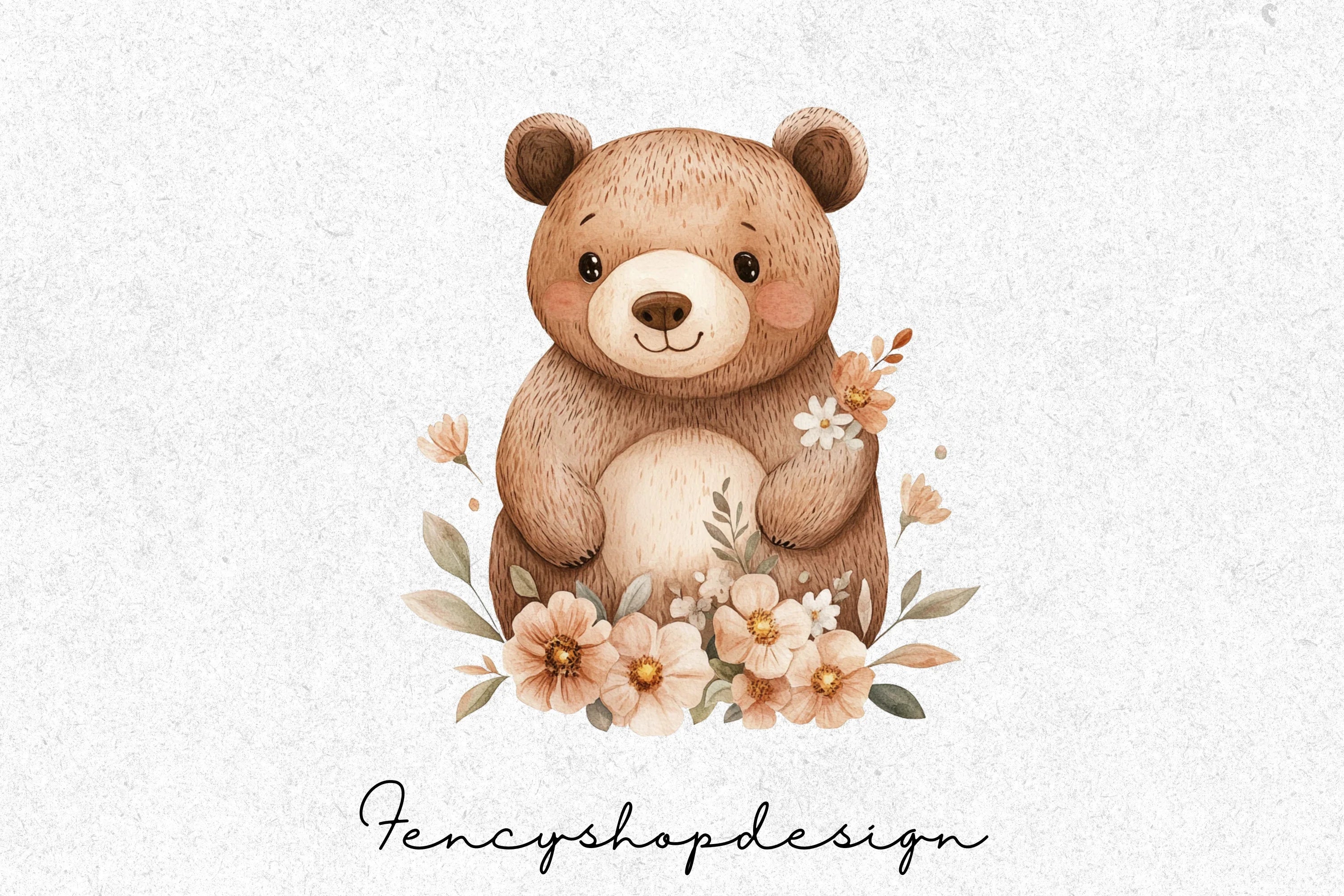 Whimsical Floral Woodland Bear Clipart Bundle - Image 6