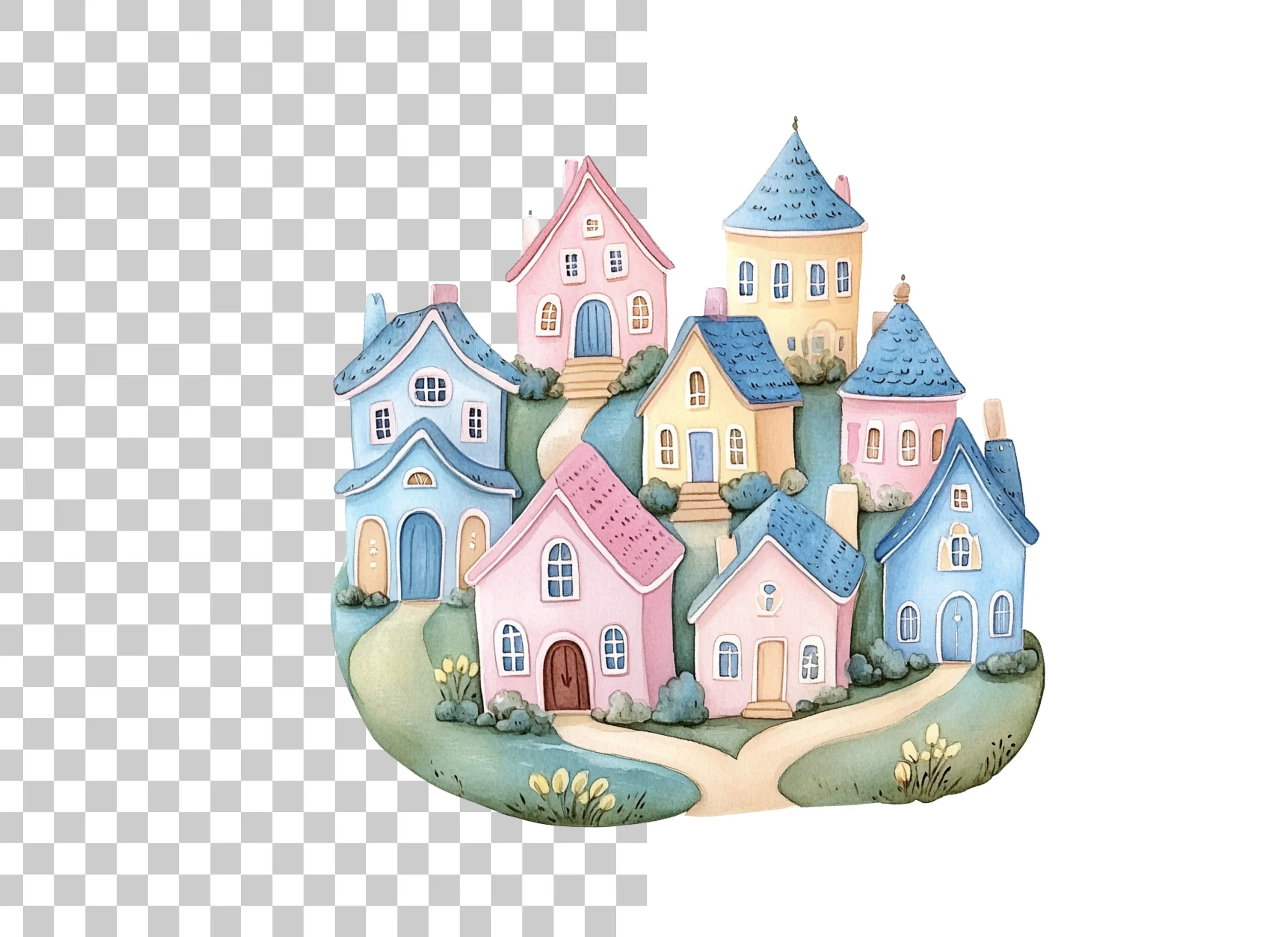 Whimsical Hillside Village Clipart Bundle - Image 2