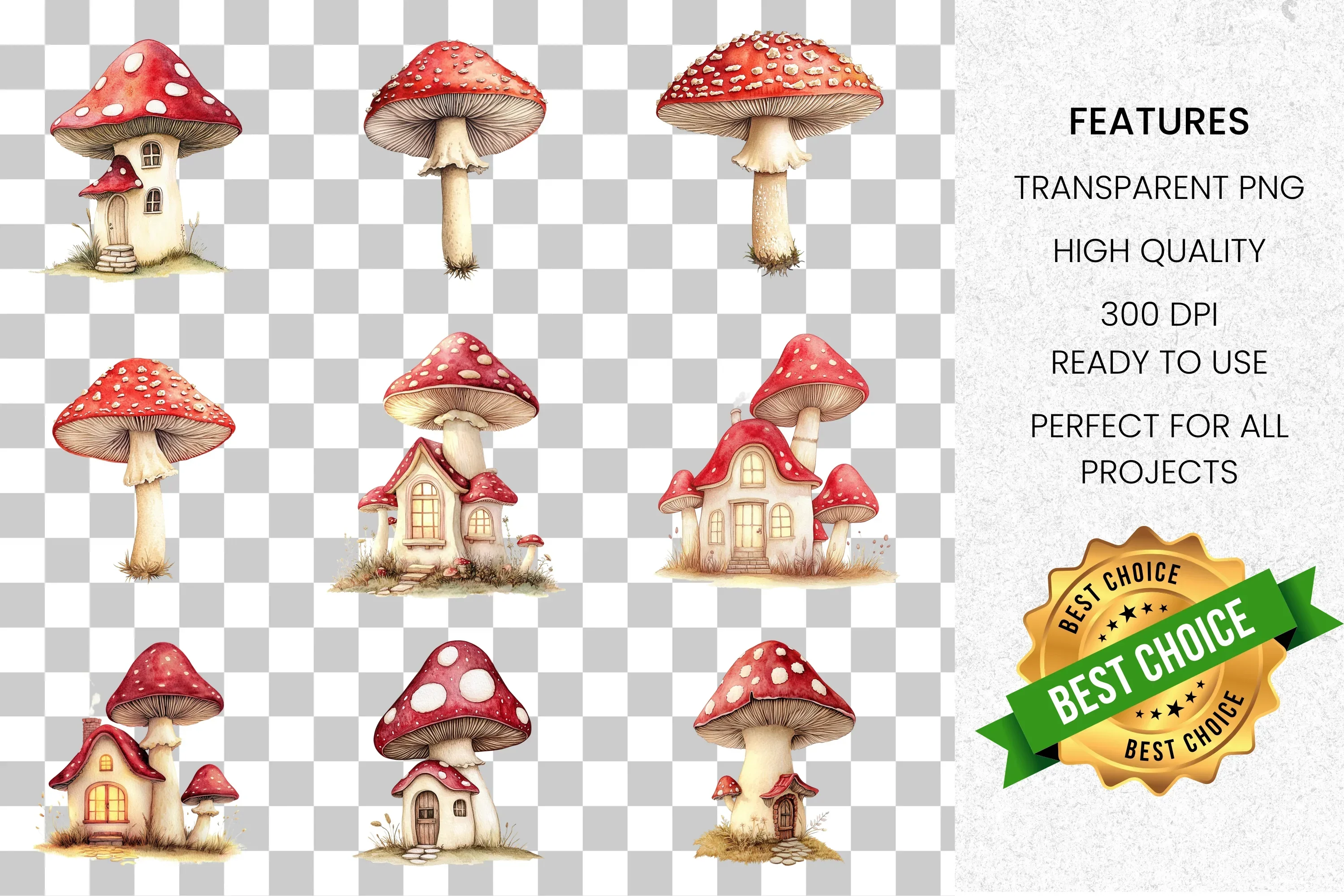 Whimsical Mushroom House Clipart Bundle - Image 2