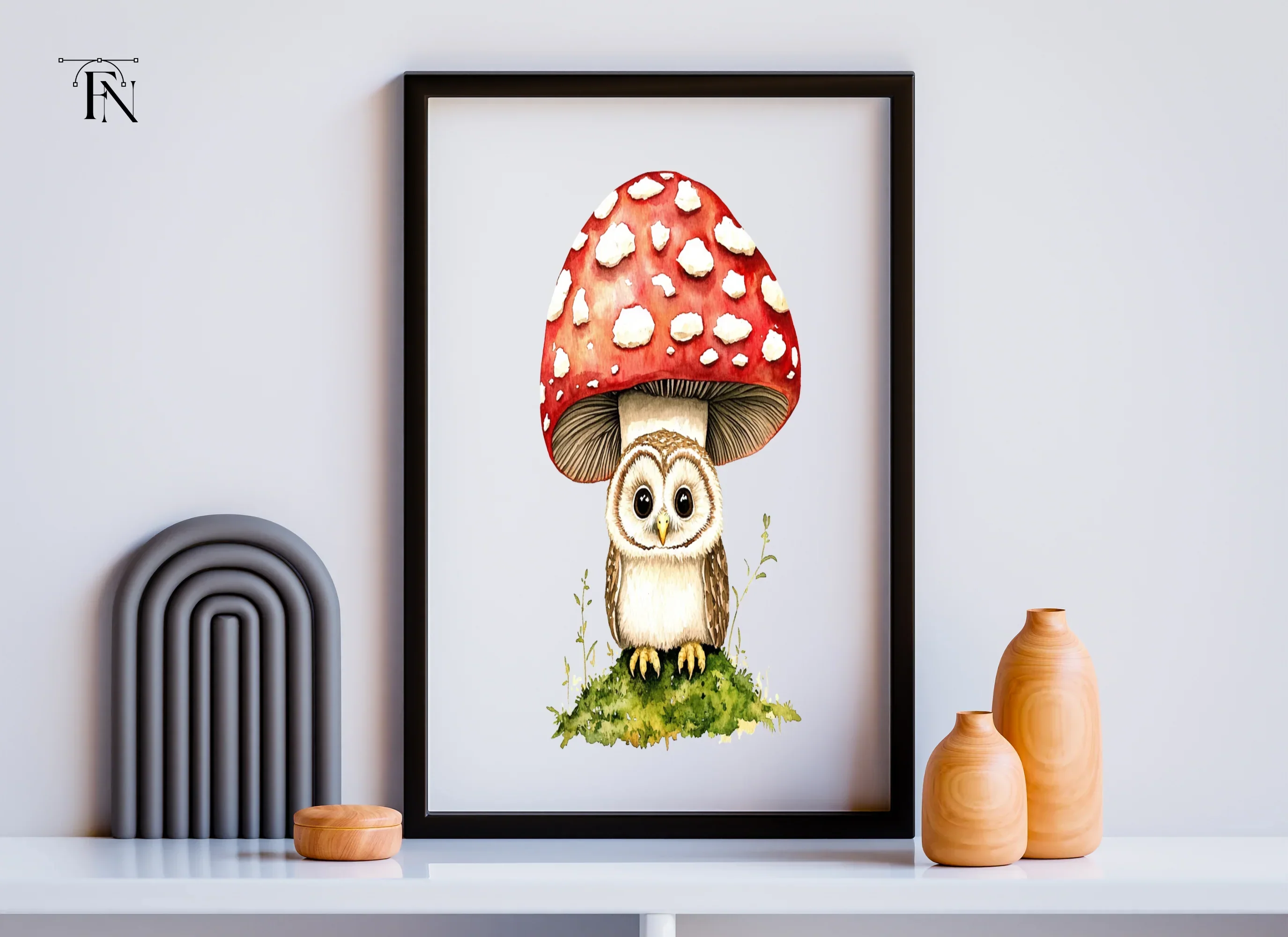 Whimsical Owls on Mushroom Clipart Bundle - Image 4