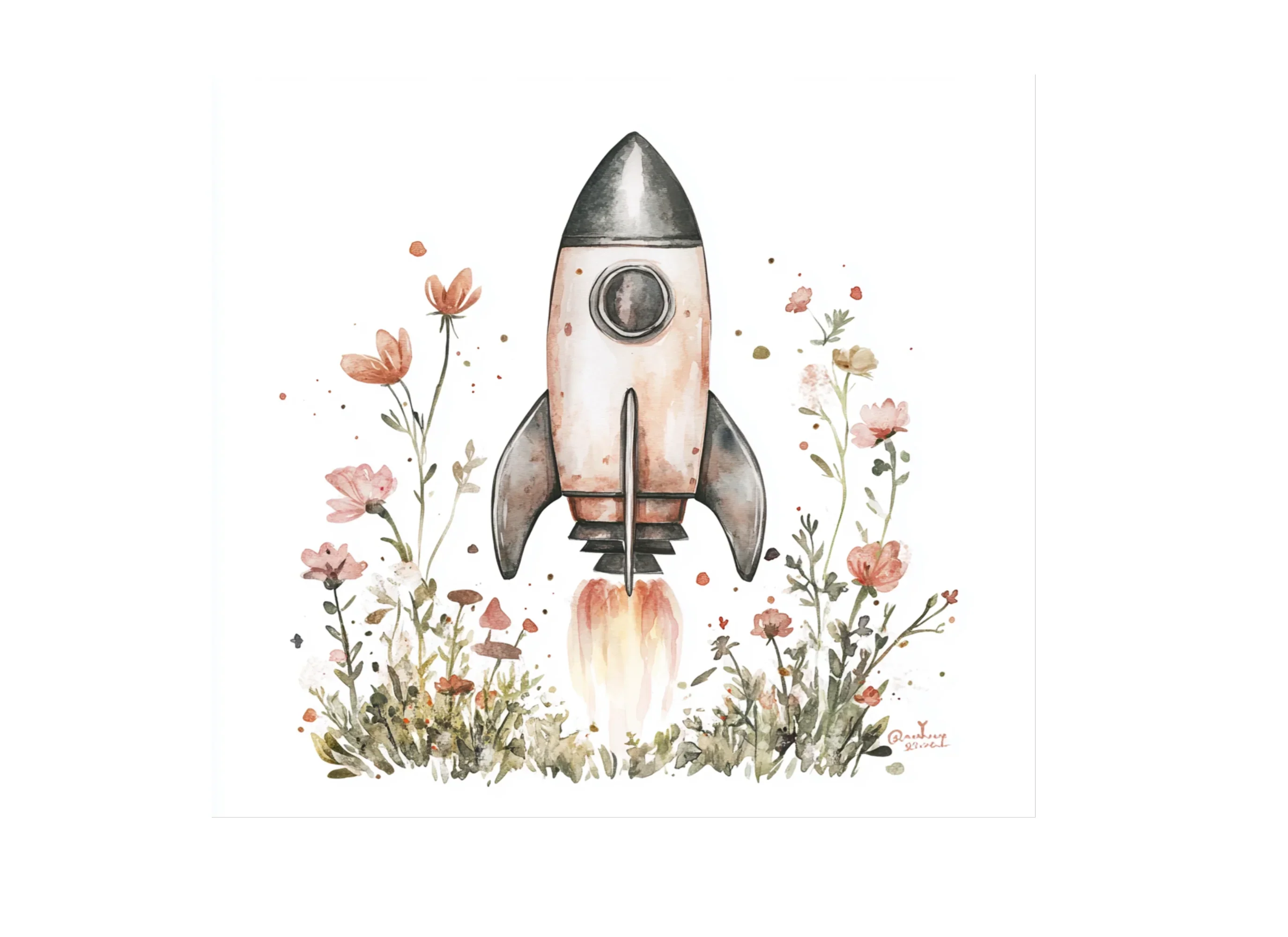 Whimsical Rocket with Flowers Clipart Bundle - Image 3