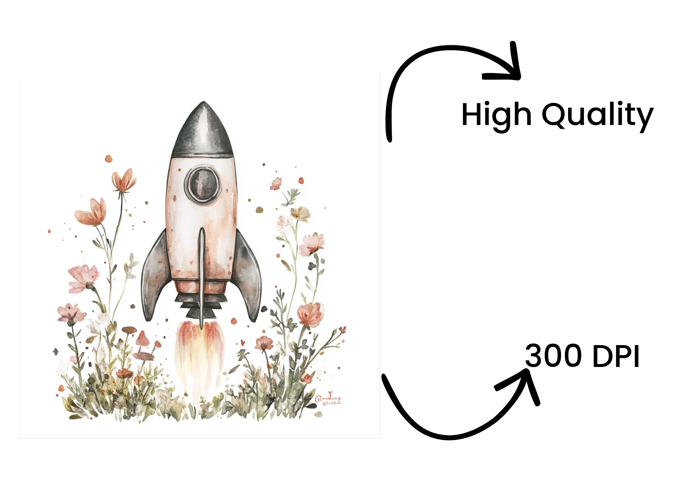 Whimsical Rocket with Flowers Clipart Bundle - Image 4
