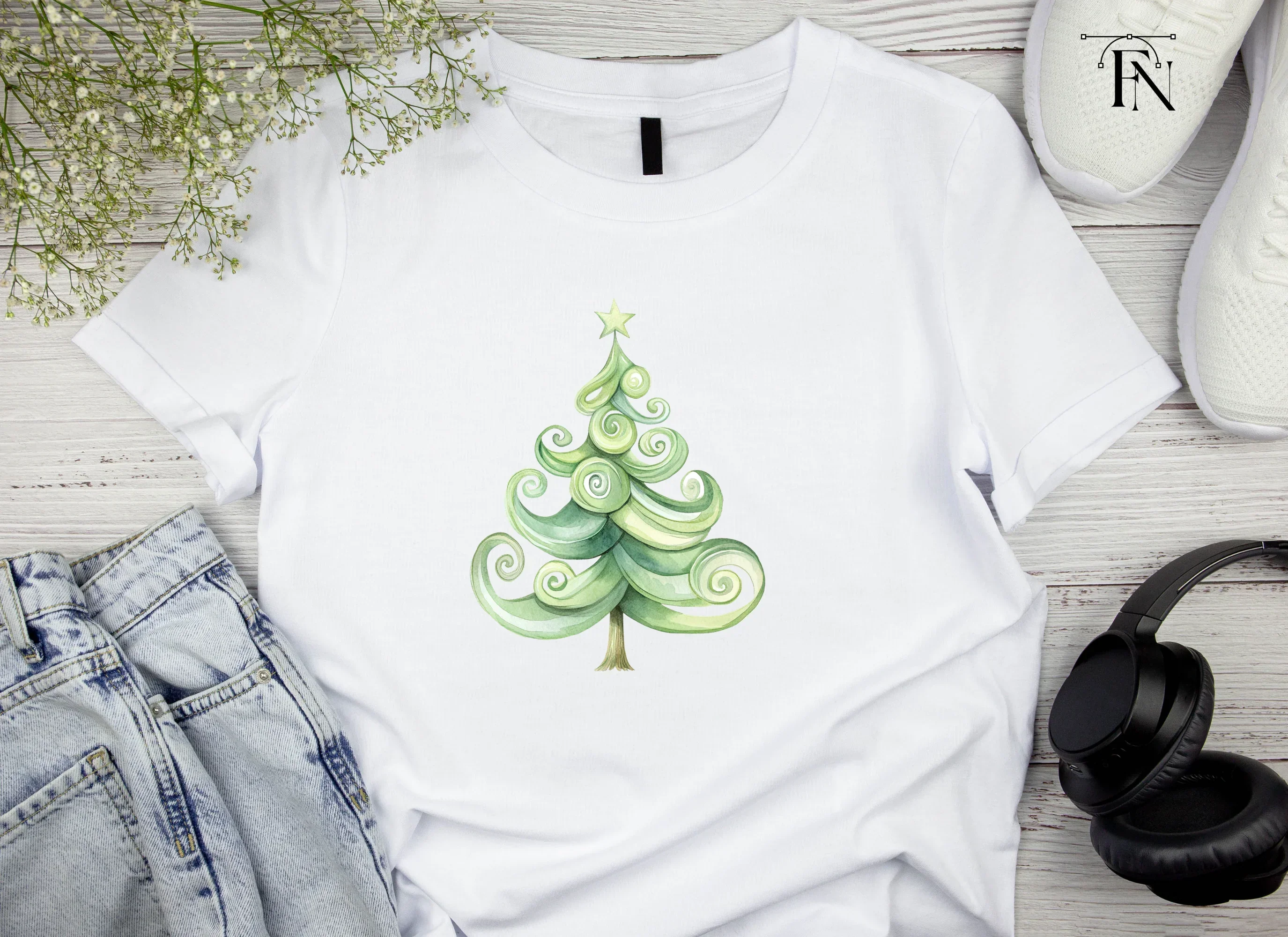 Whimsical Swirl Christmas Tree Clipart Bundle - Image 5