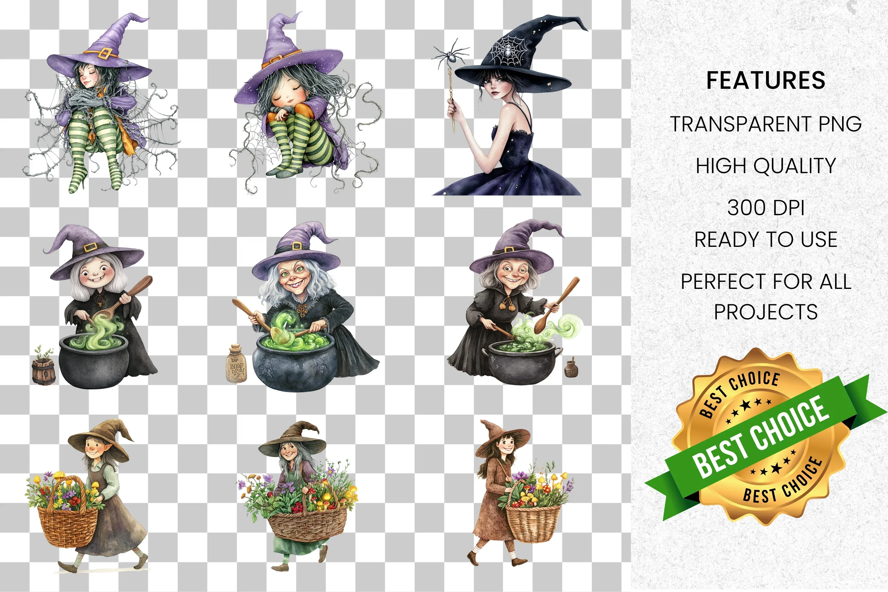 Whimsical Witchy Charm Clipart Bundle - Image 8