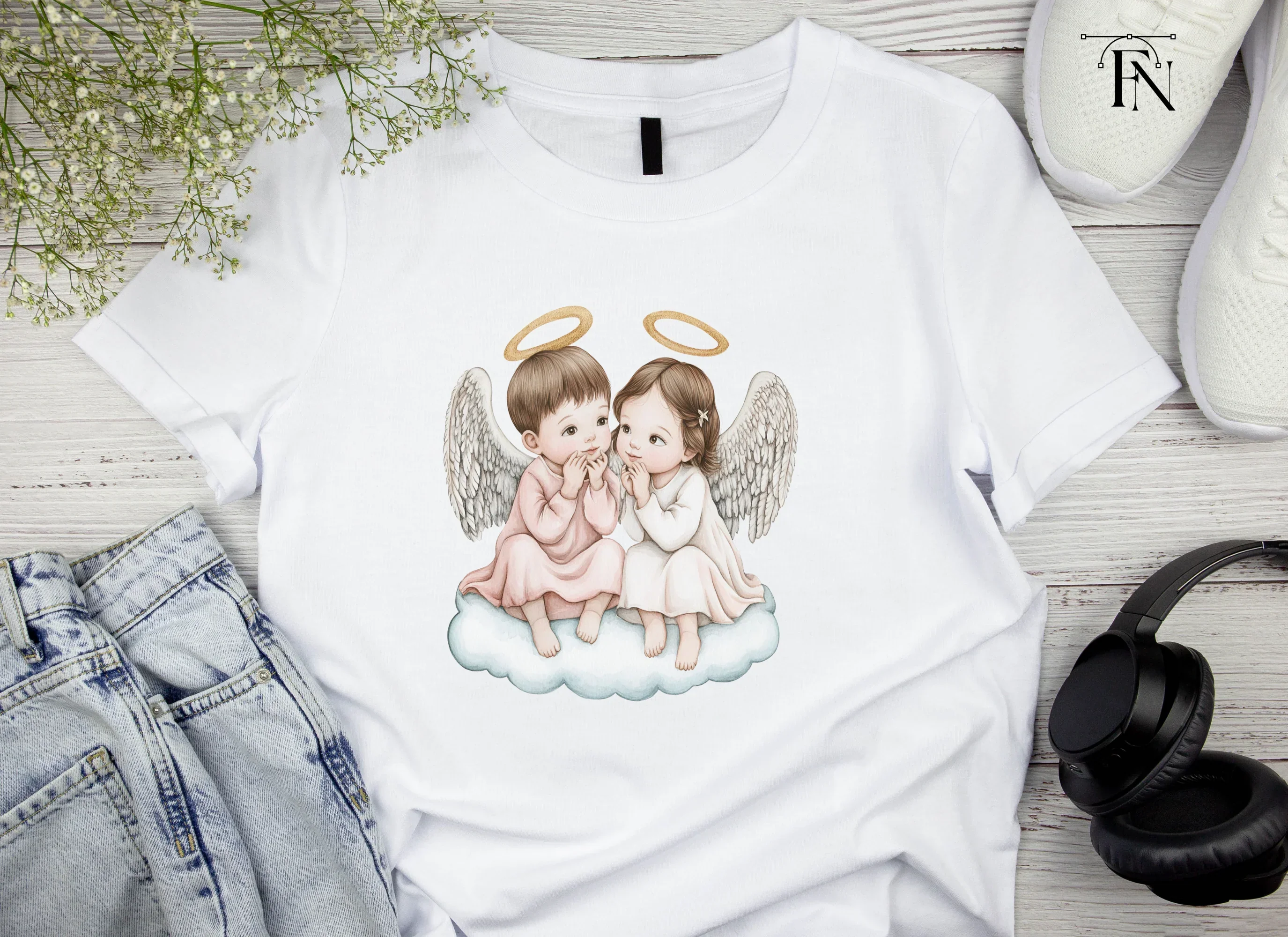 Whispering Angel Babies on Clouds Clipart Bundle - Image 3