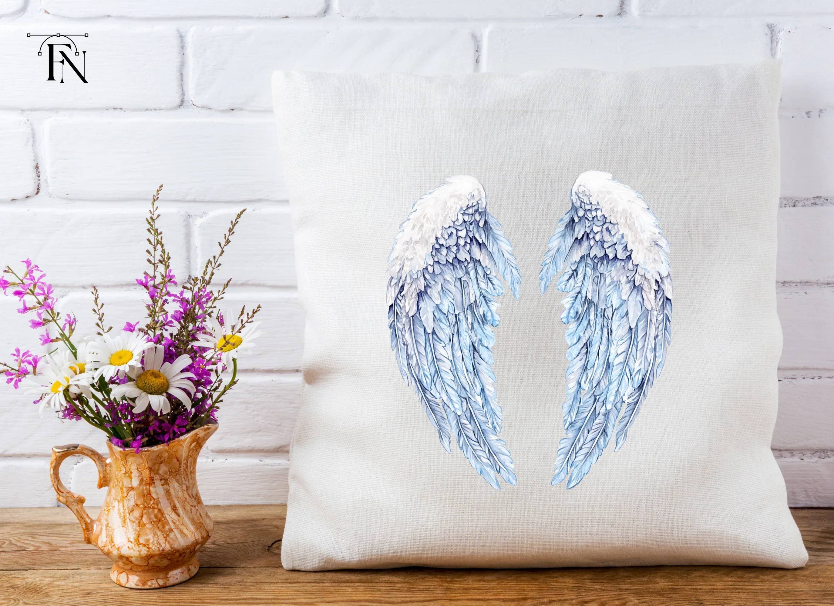 White and Blue Feathered Wings Clipart Bundle - Image 4