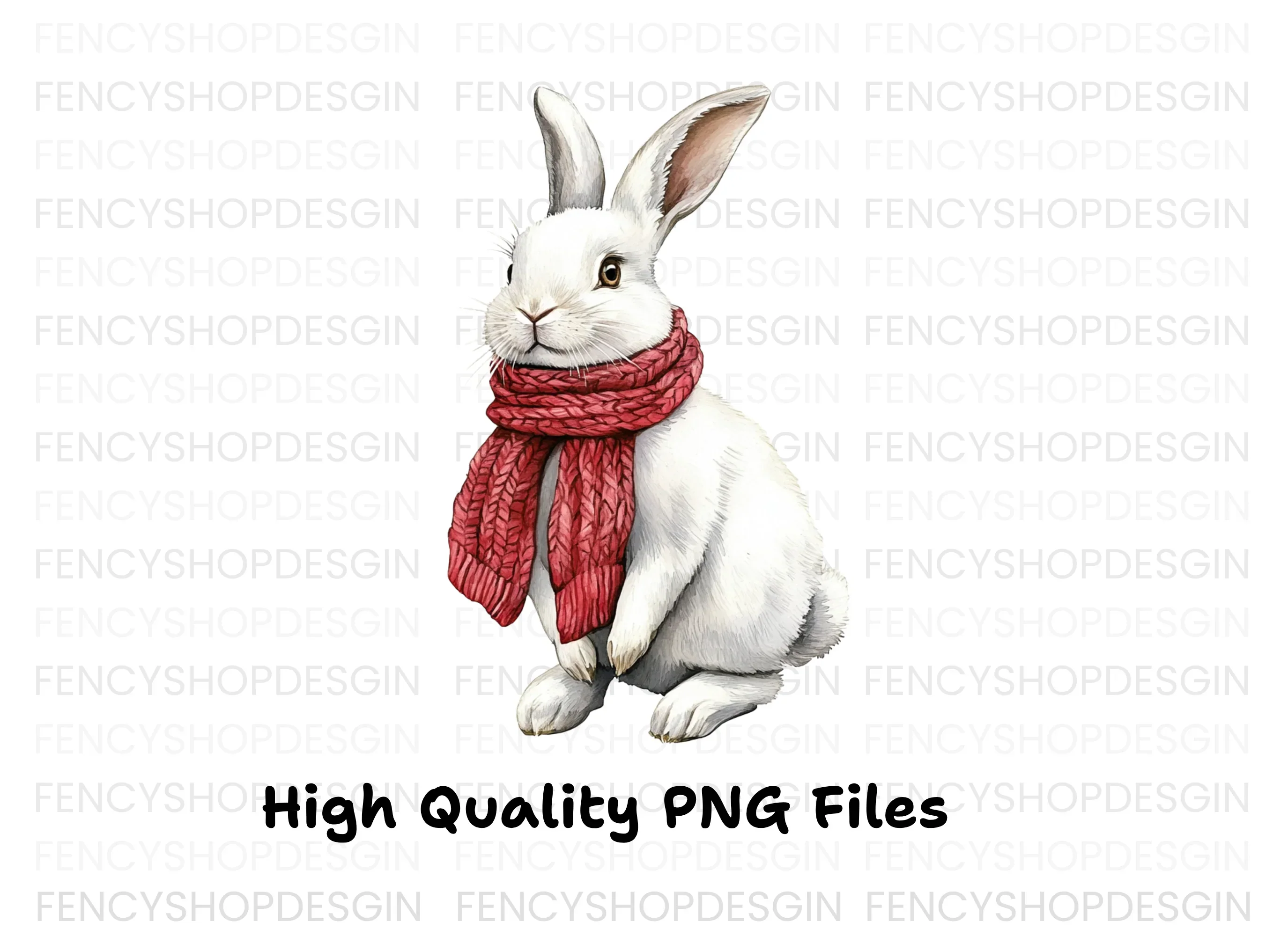 White Bunnies with Red Scarves Clipart Bundle - Image 2