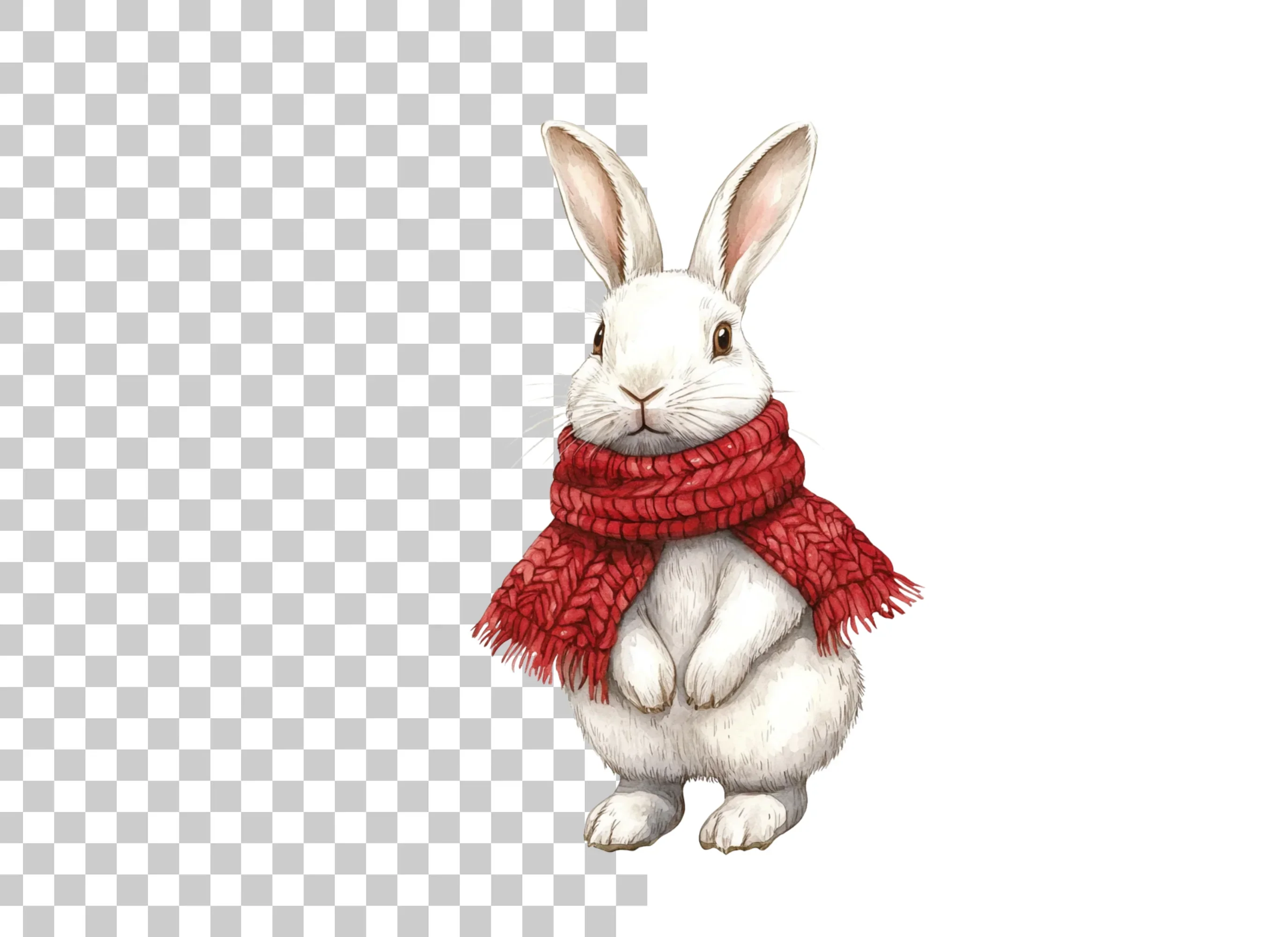 White Bunnies with Red Scarves Clipart Bundle - Image 3