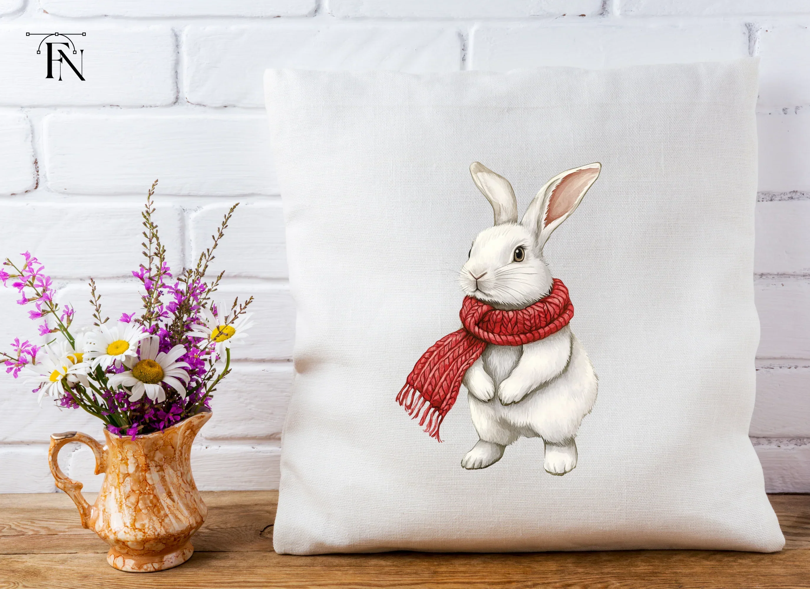 White Bunnies with Red Scarves Clipart Bundle - Image 4