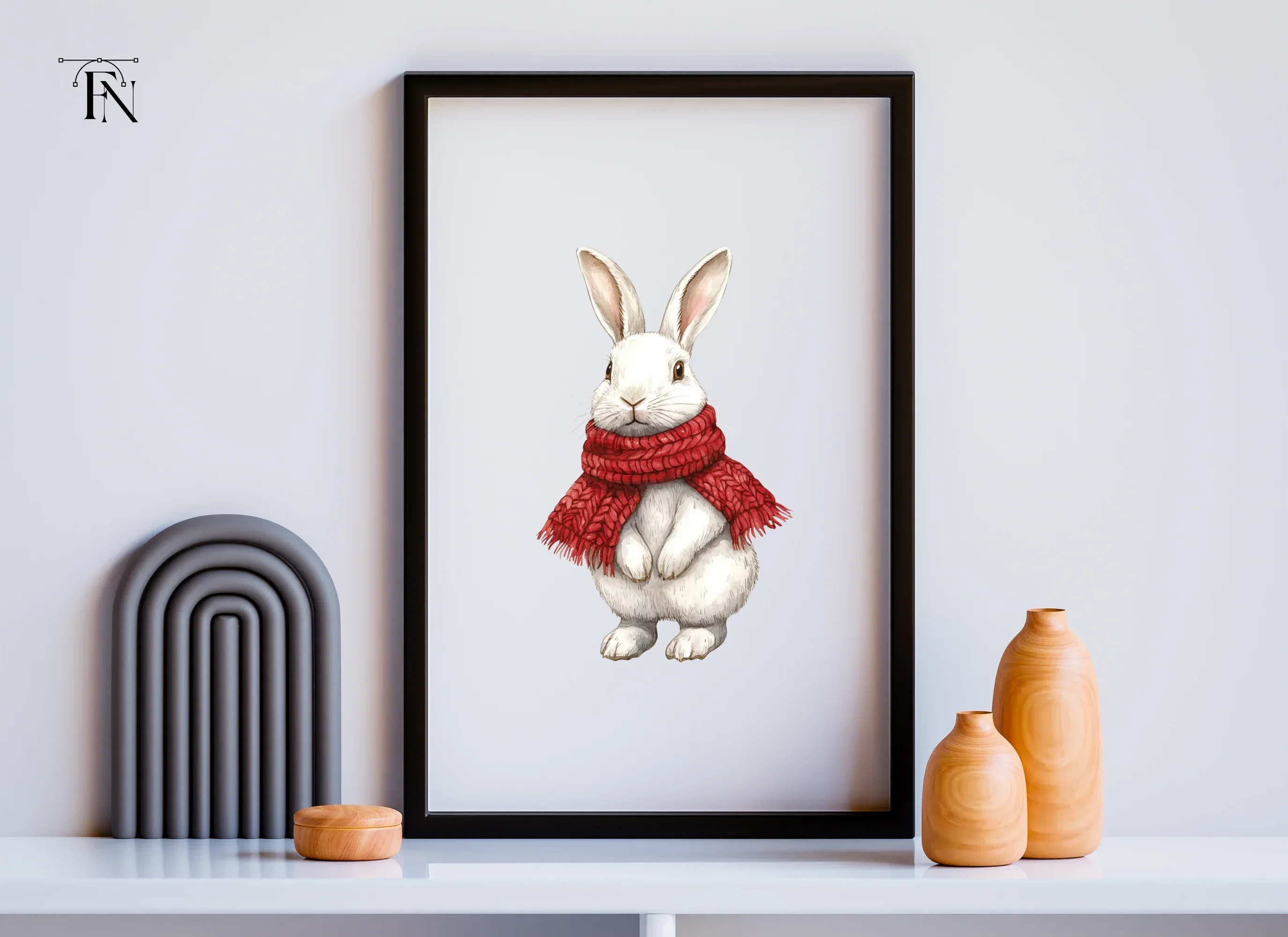 White Bunnies with Red Scarves Clipart Bundle - Image 5