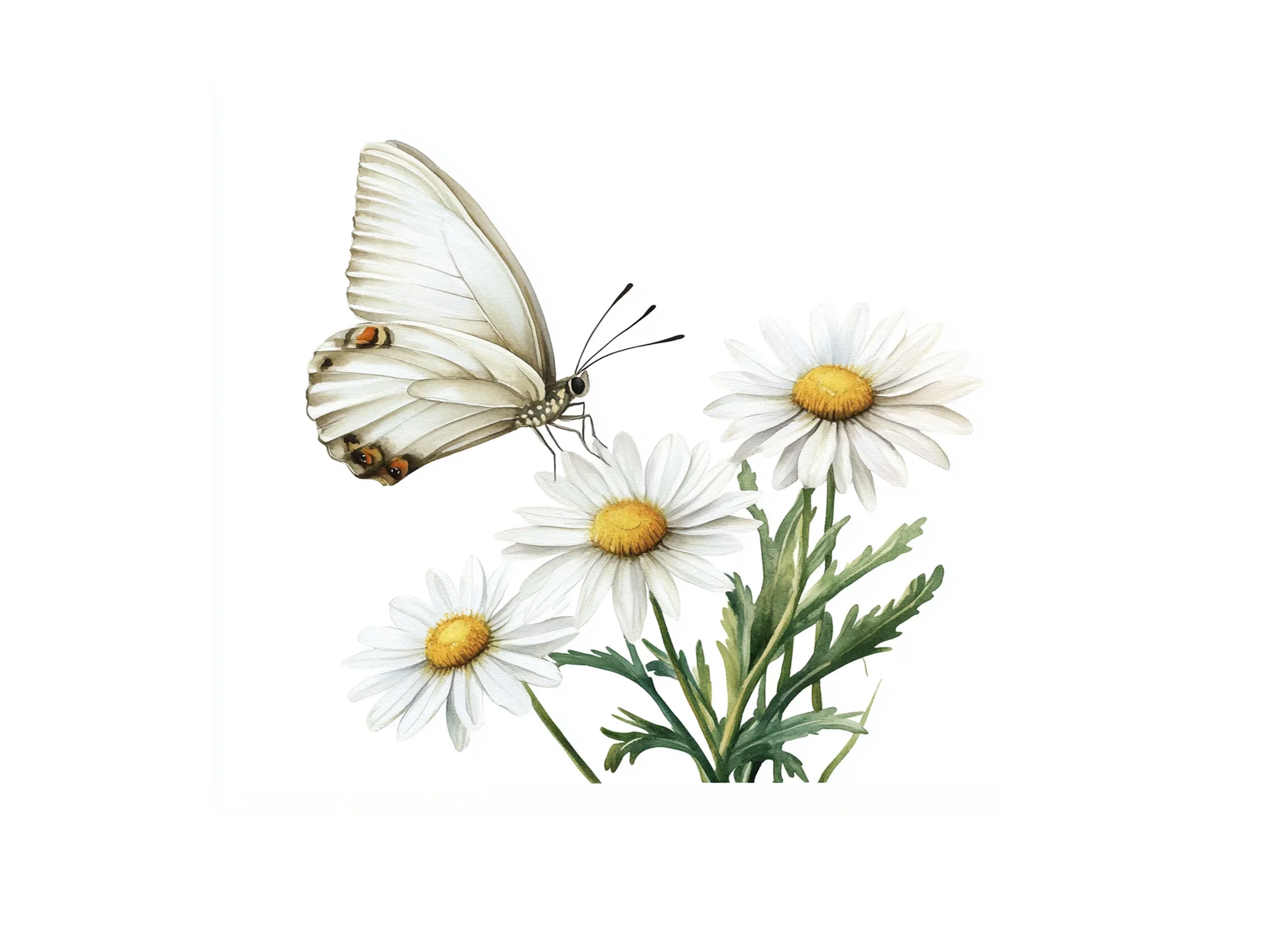 White Butterflies and Daisies Clipart Bundle - Image 2