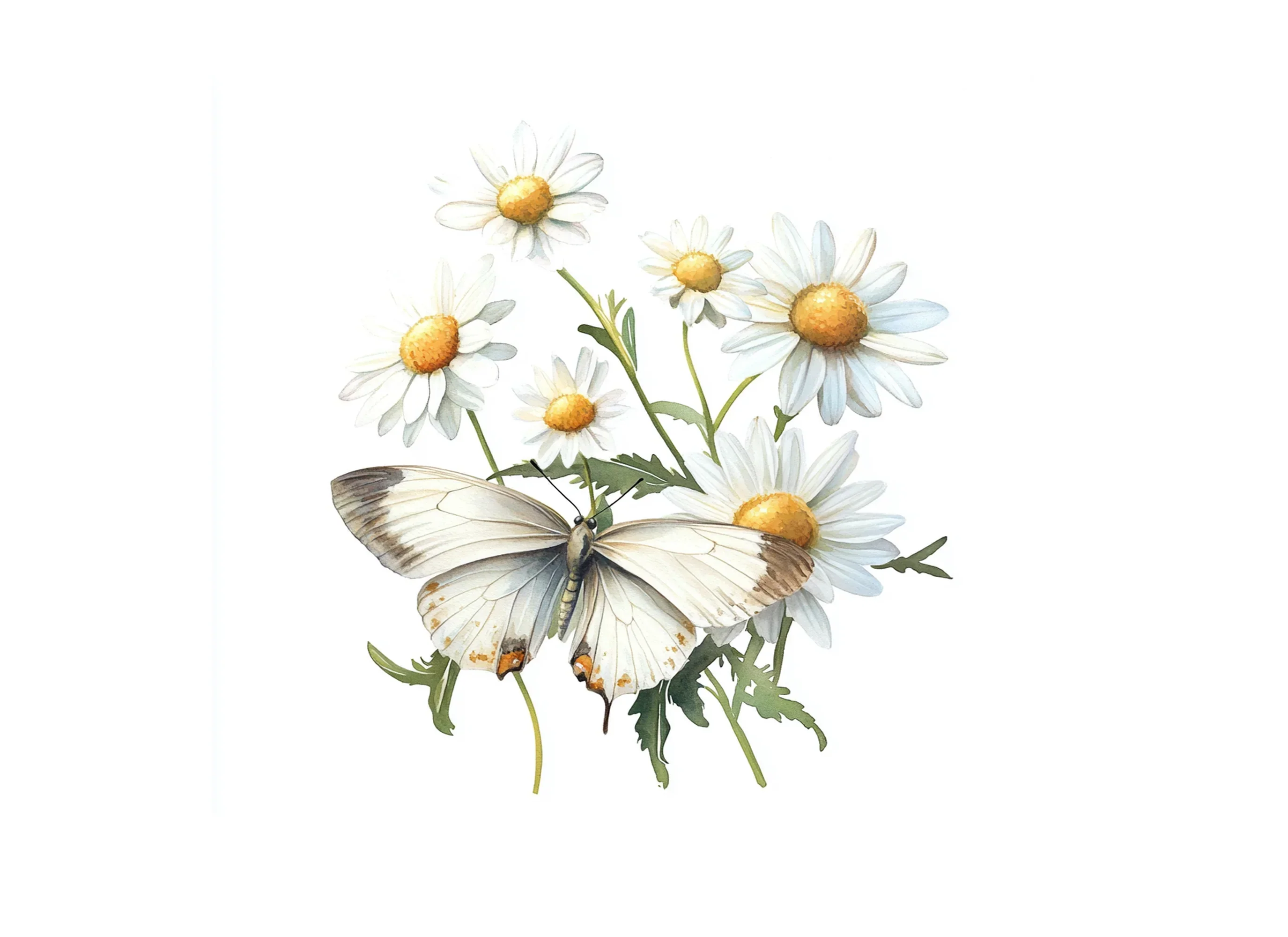 White Butterflies and Daisies Clipart Bundle - Image 3
