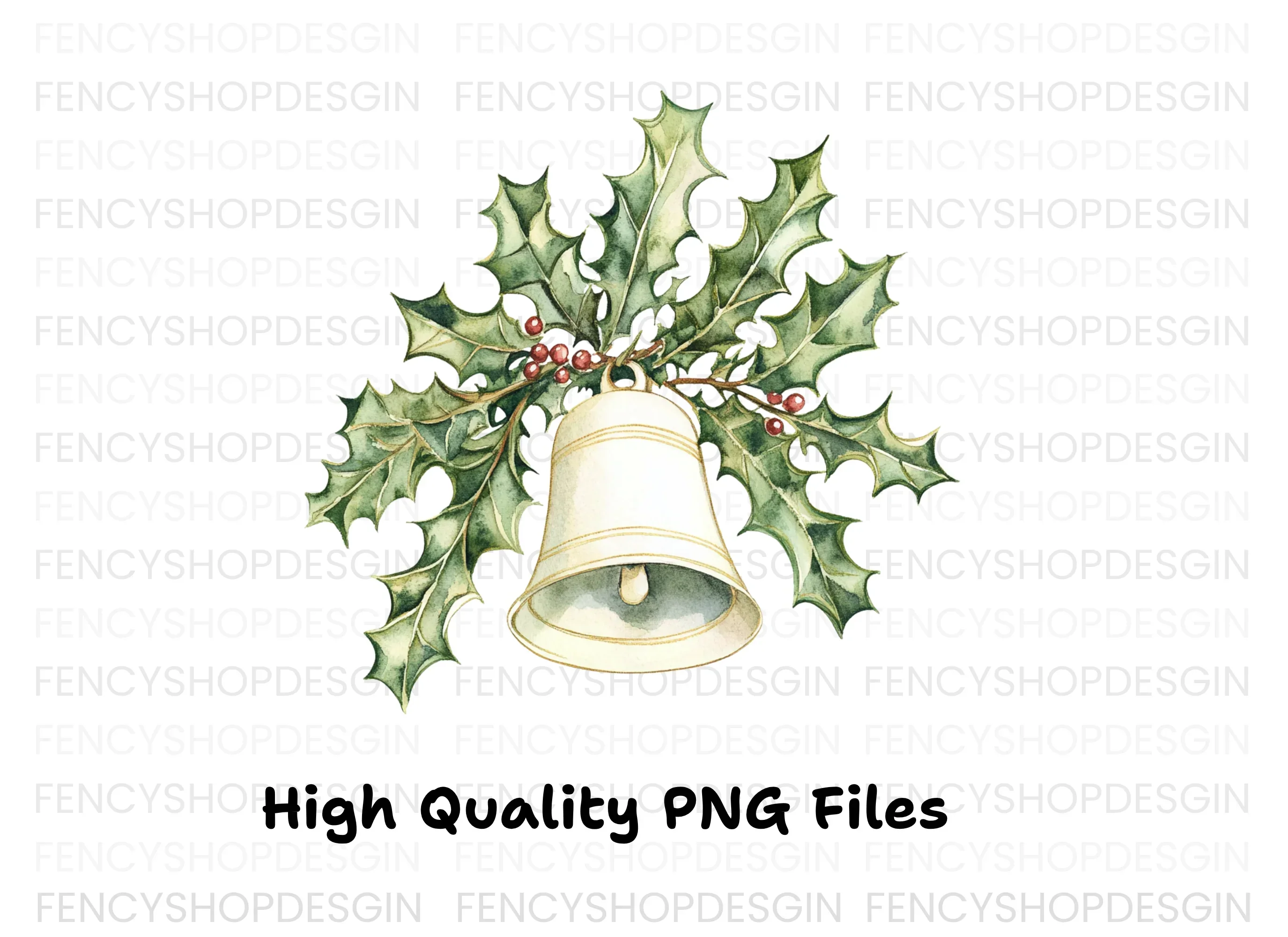 White Christmas Bell with Holly Clipart Bundle - Image 2