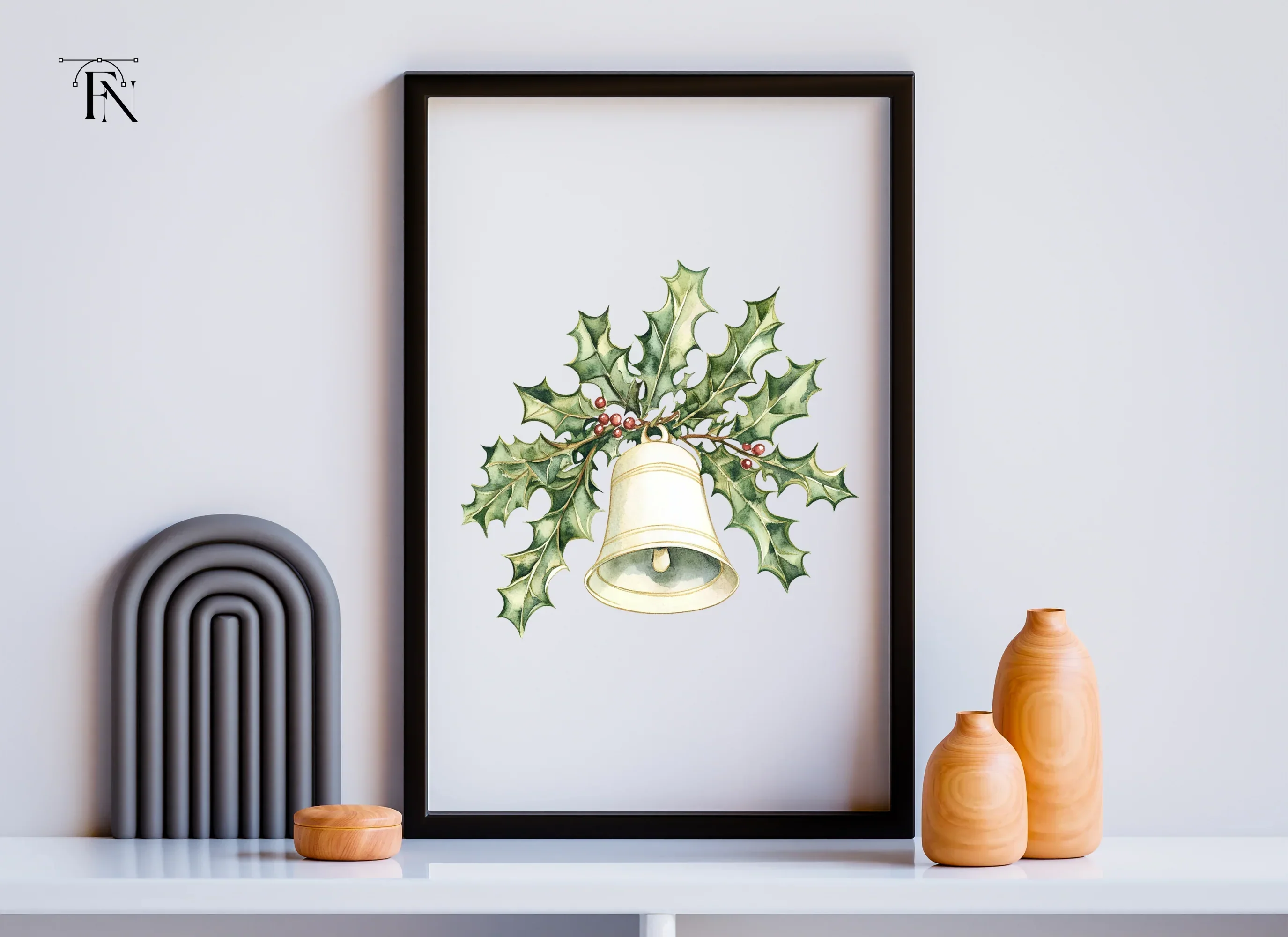 White Christmas Bell with Holly Clipart Bundle - Image 3