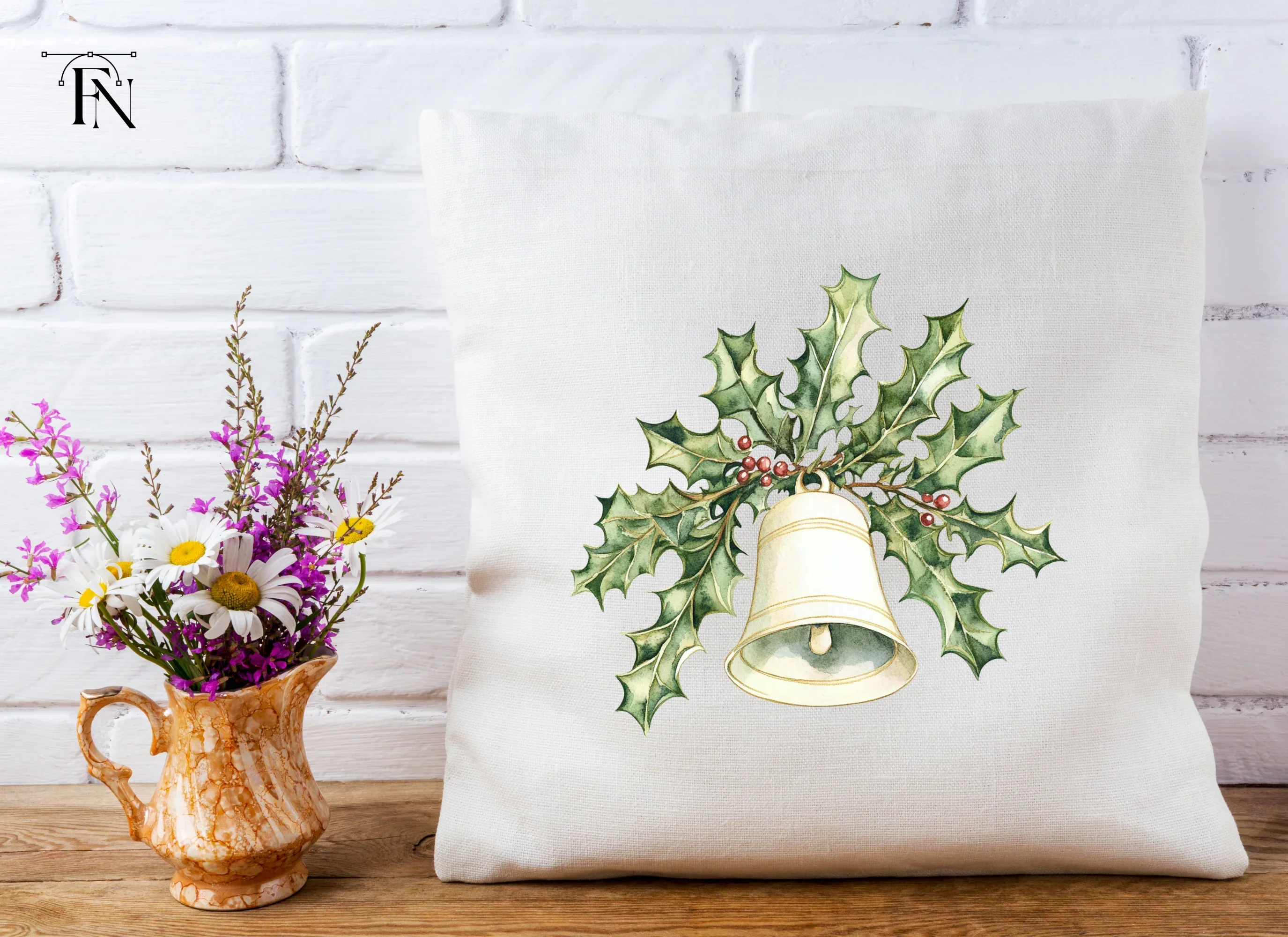 White Christmas Bell with Holly Clipart Bundle - Image 4