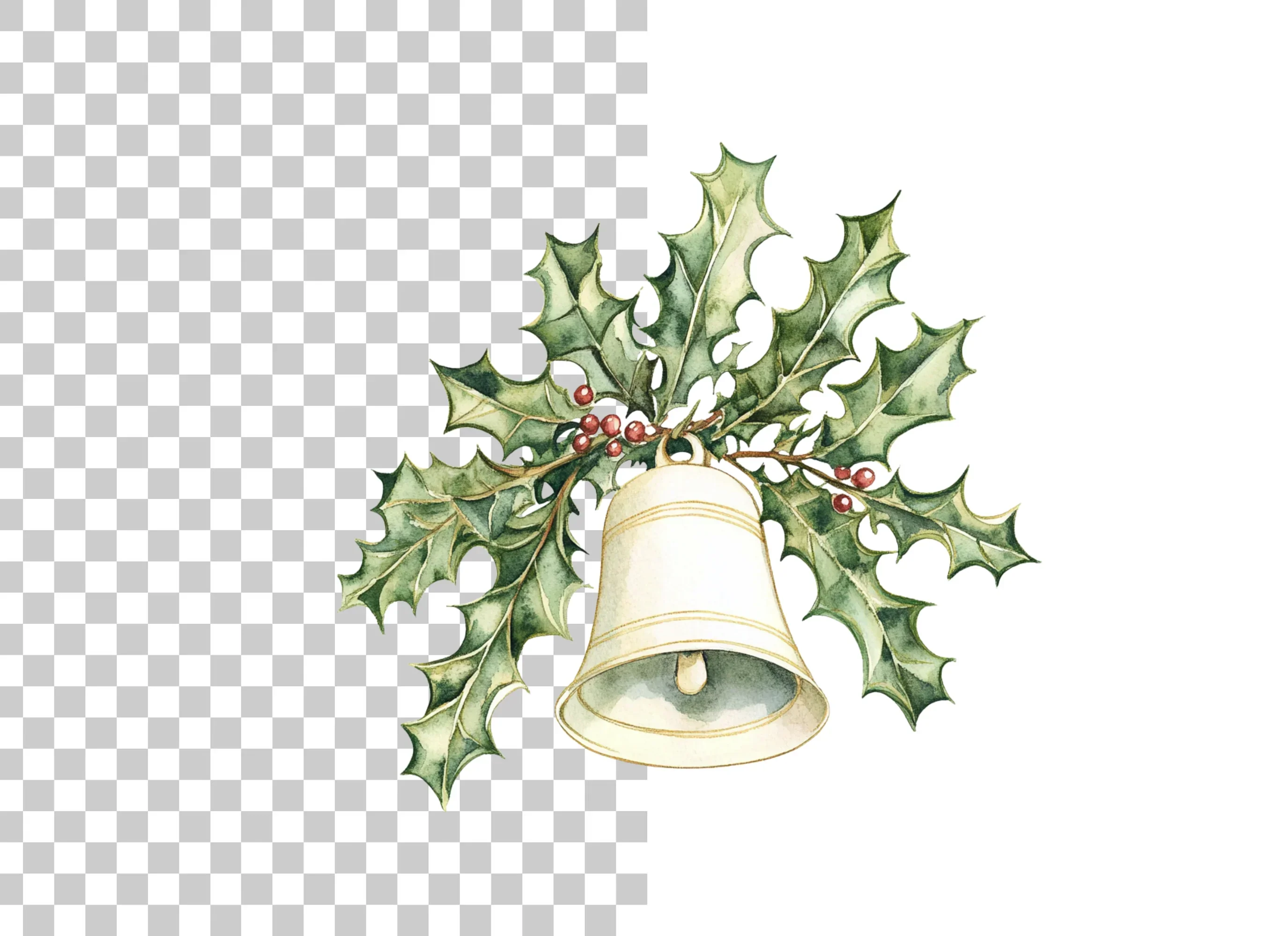 White Christmas Bell with Holly Clipart Bundle - Image 6