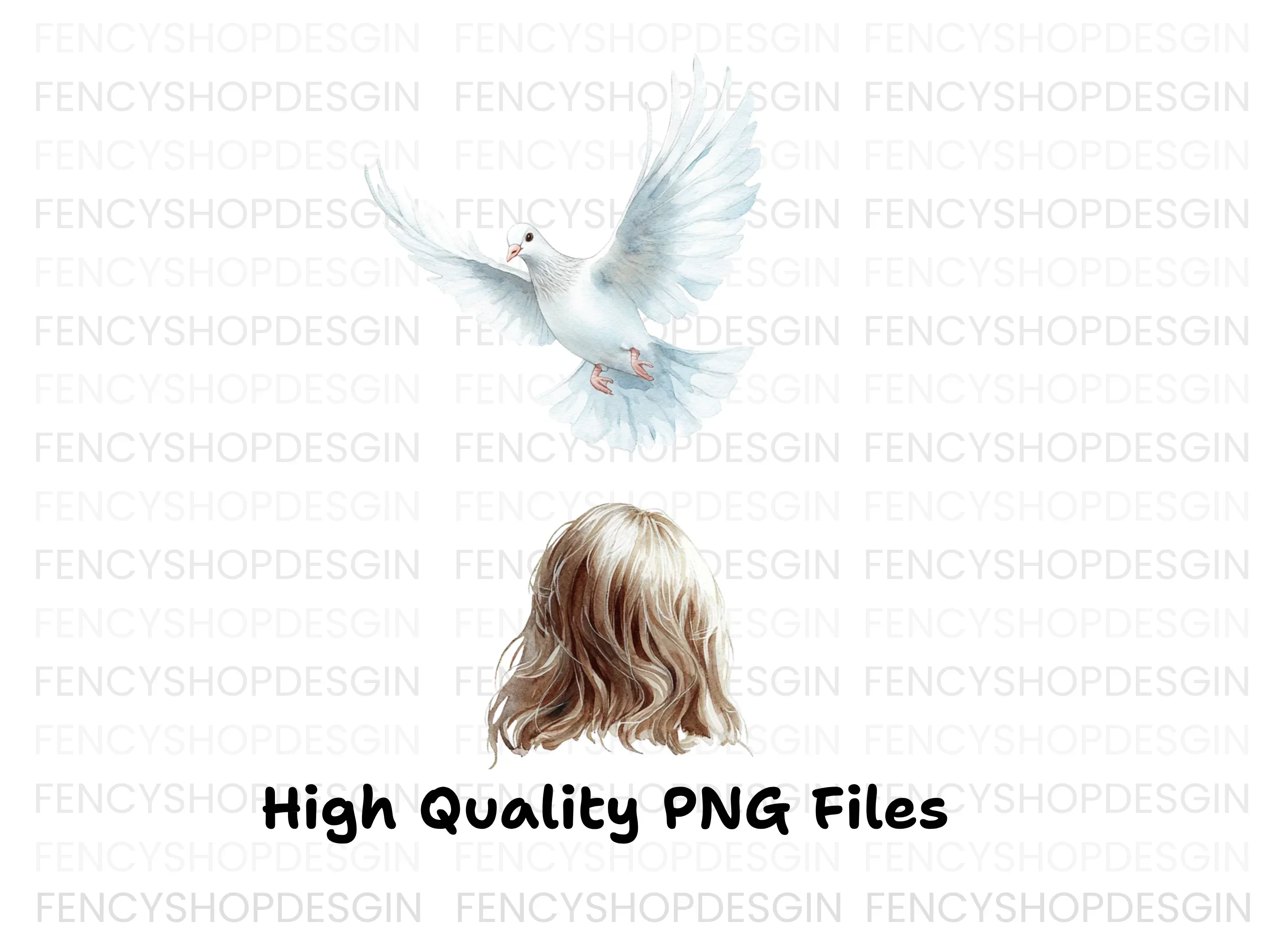White Dove and Hair Clipart Bundle - Image 3