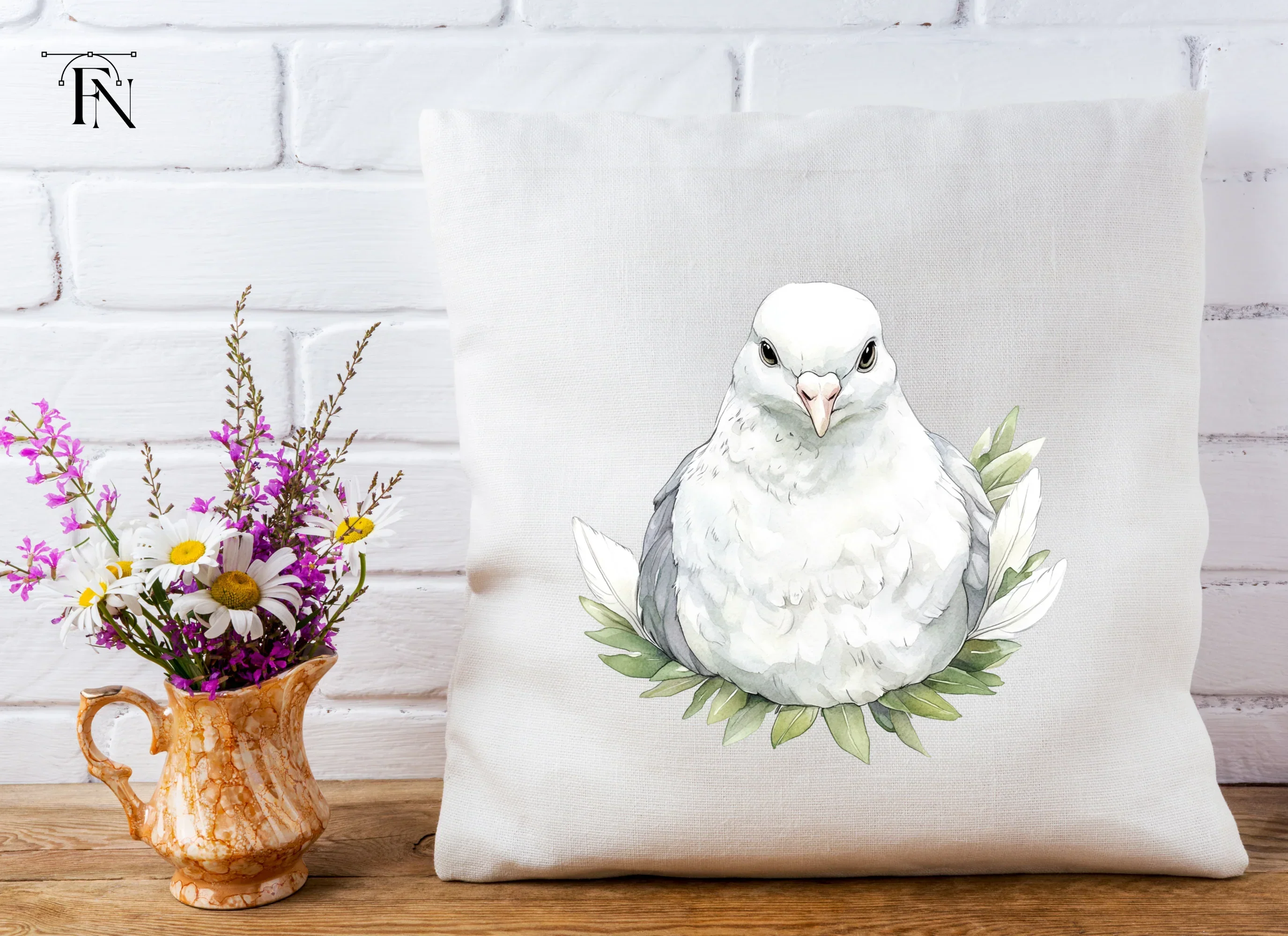 White Dove with Green Leaves Clipart Bundle - Image 4