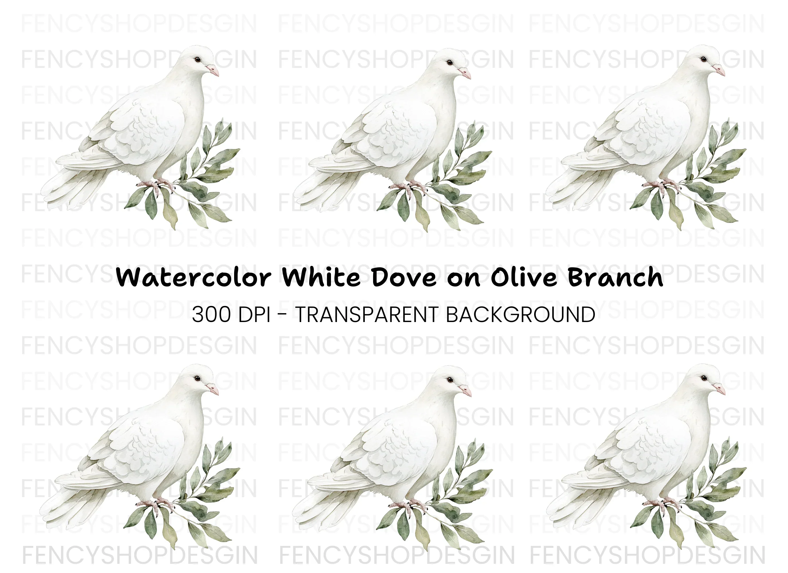 White Dove with Olive Branch Clipart Bundle