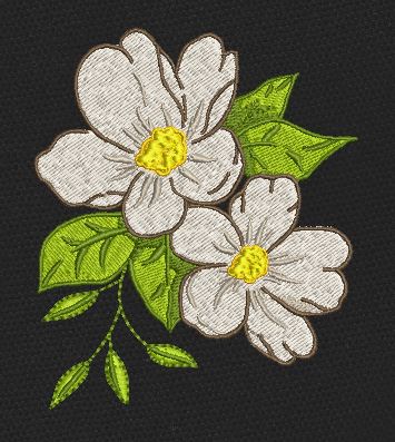 White Flower With Green Leaf Embroidery Design