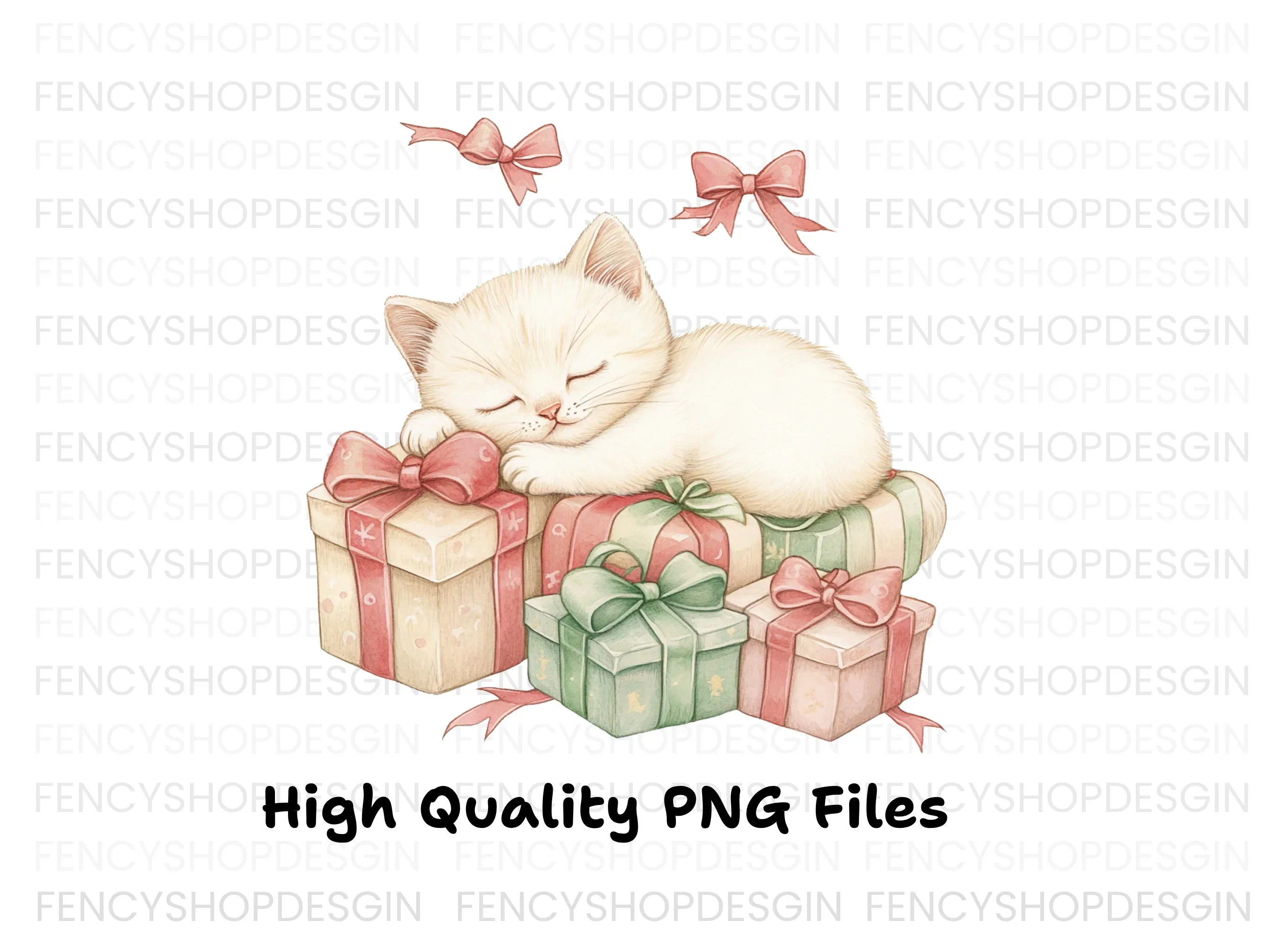 White Kitten Sleeping on Pink Gifts Clipart Bundle - Image 2