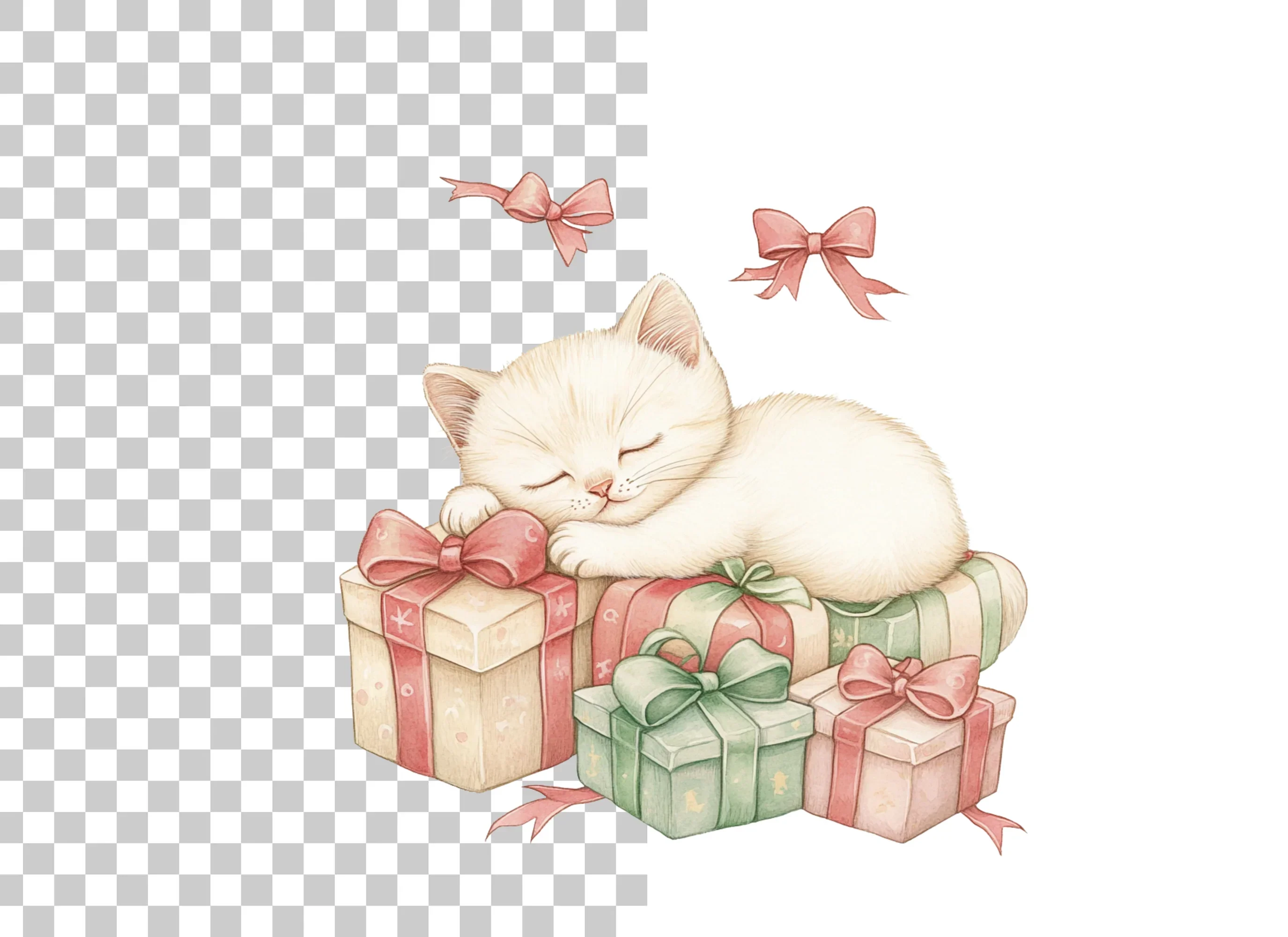 White Kitten Sleeping on Pink Gifts Clipart Bundle - Image 3
