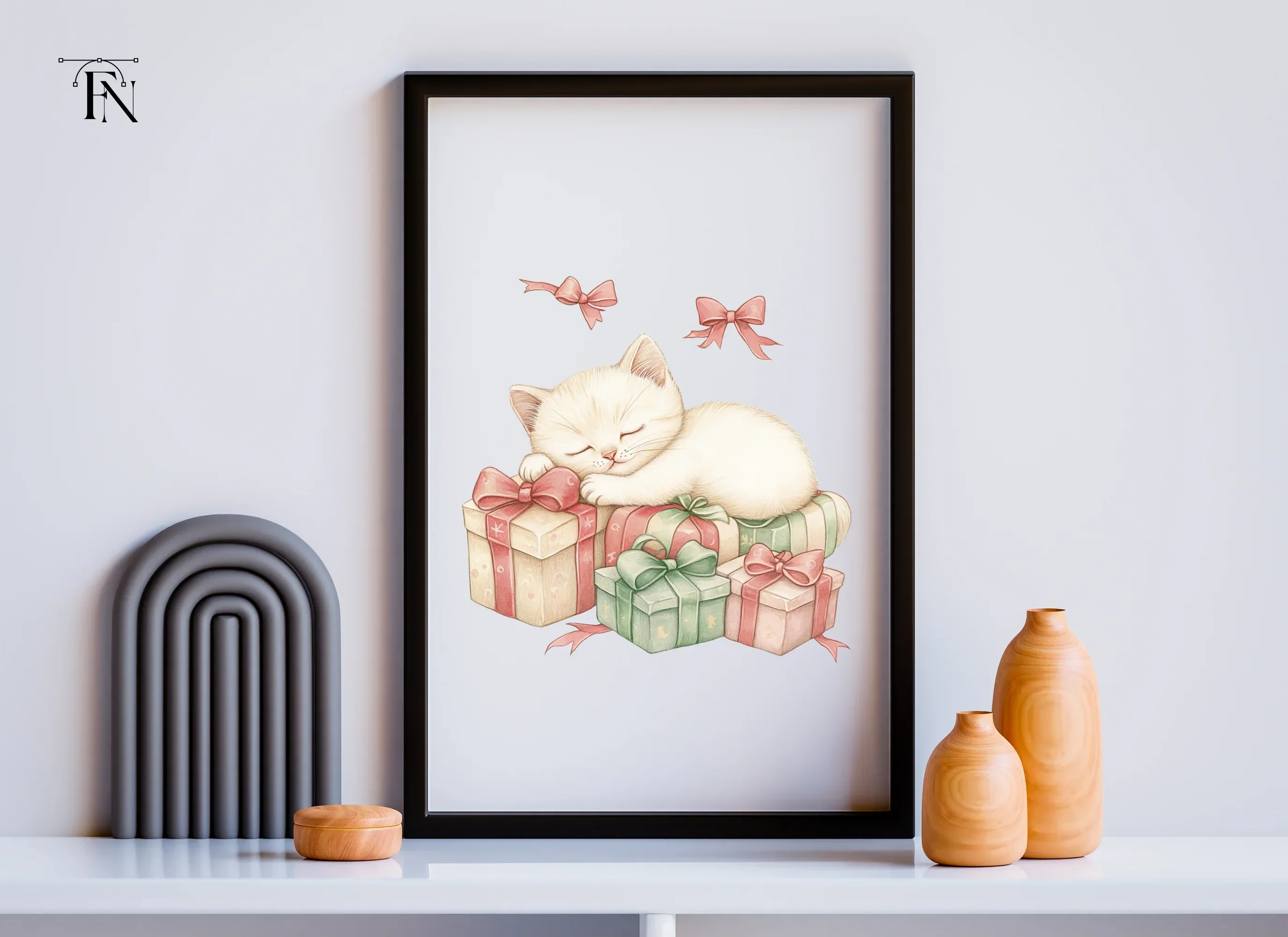White Kitten Sleeping on Pink Gifts Clipart Bundle - Image 5