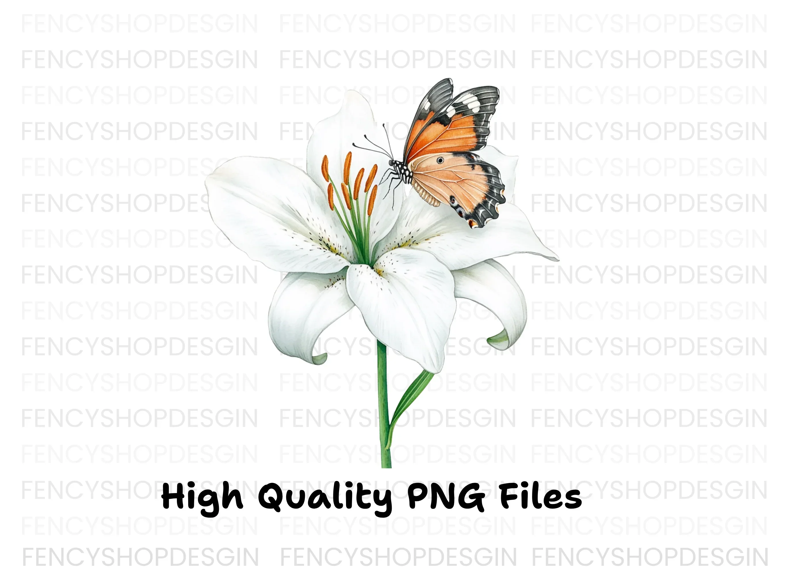 White Lily and Butterfly Clipart Bundle - Image 2