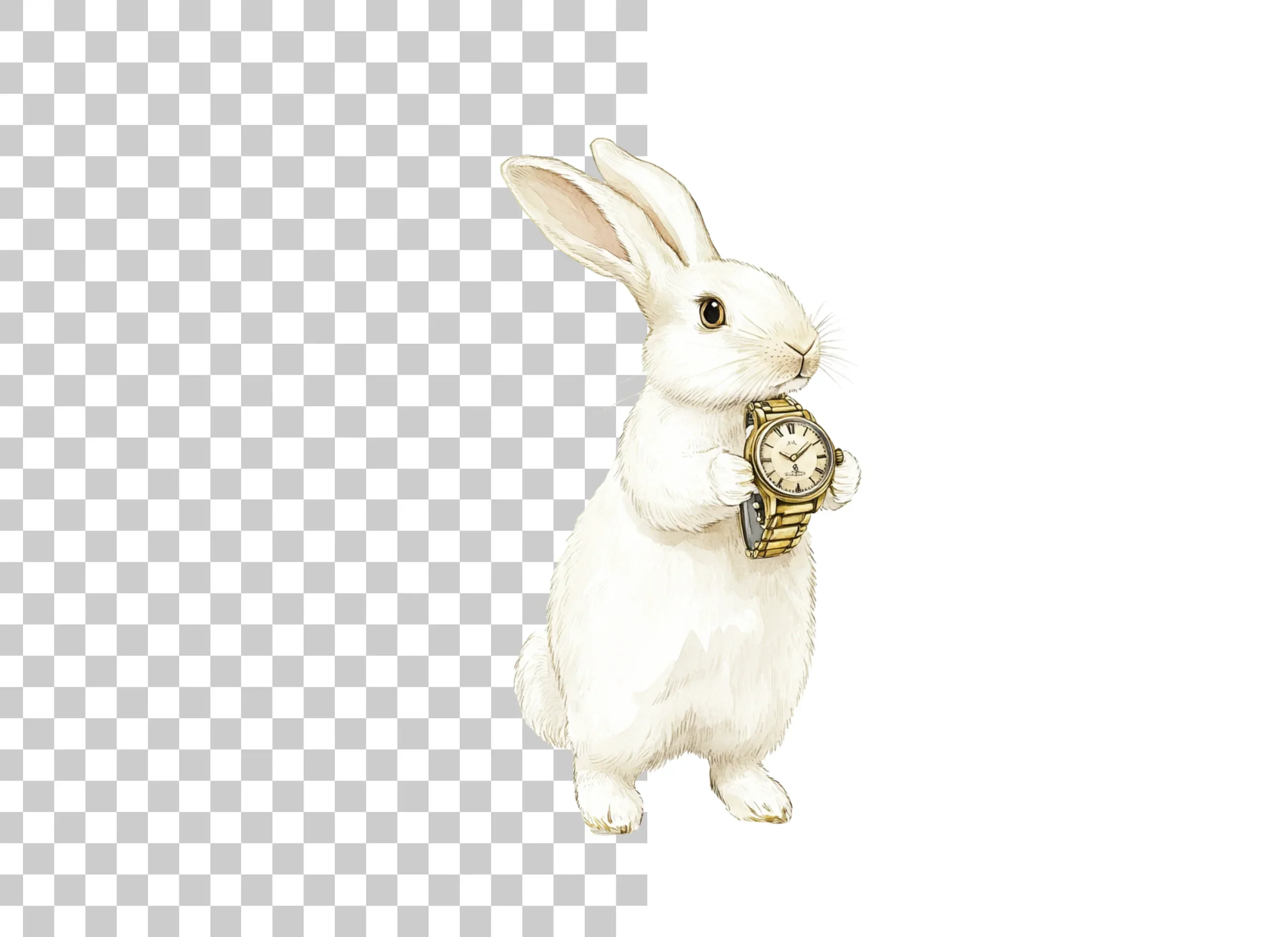 White Rabbit Holding Wristwatch Clipart Bundle - Image 2