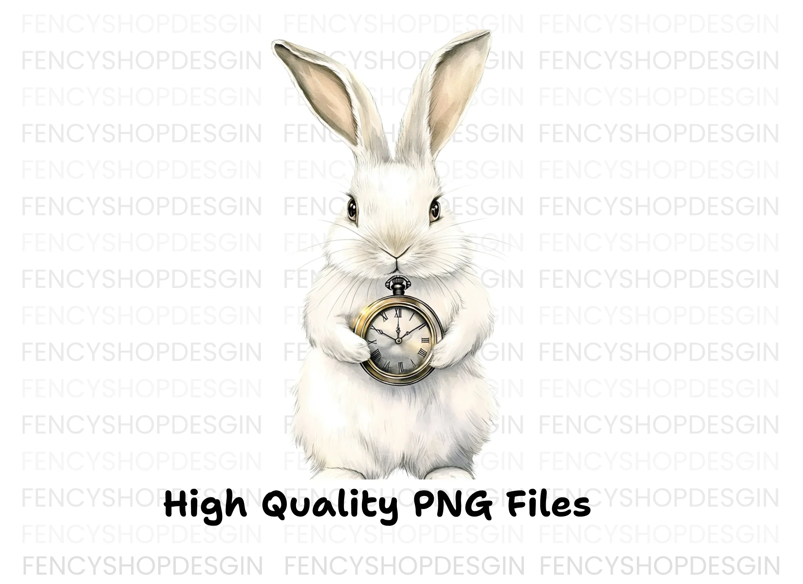 White Rabbit with Pocket Watch Clipart Bundle - Image 2