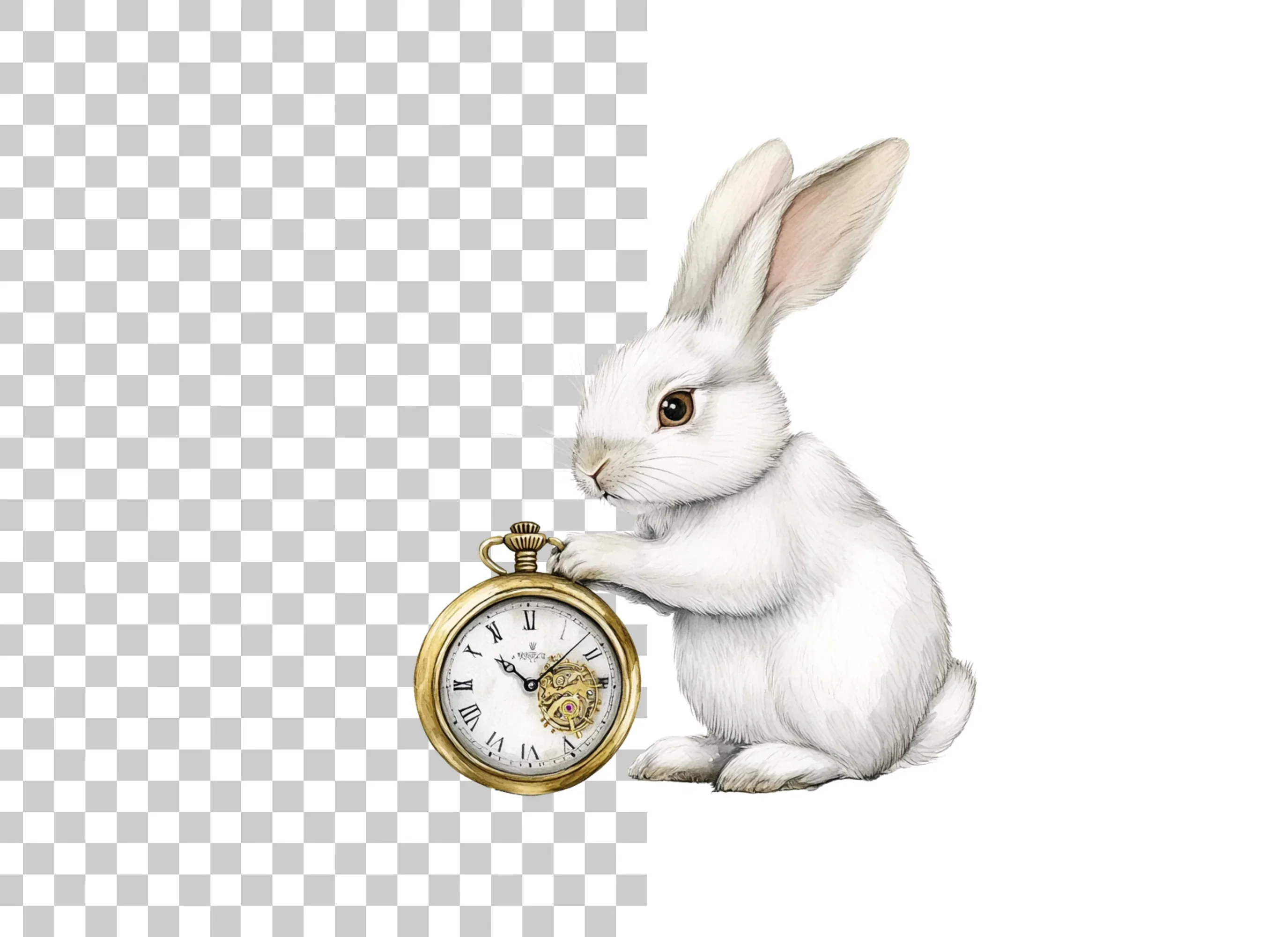White Rabbit with Pocket Watch Clipart Bundle - Image 2