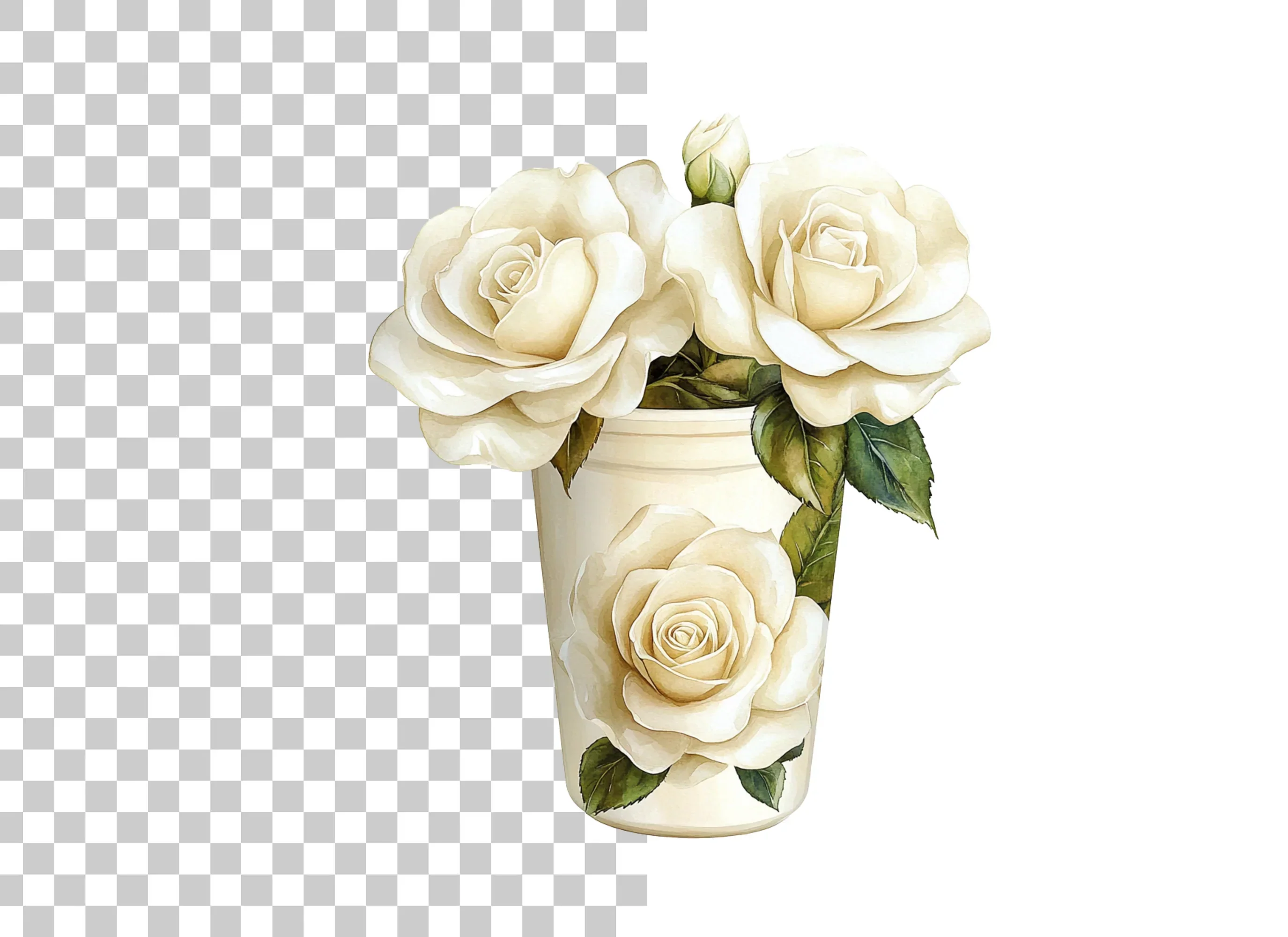 White Rose Vase Illustration Clipart Bundle - Image 2