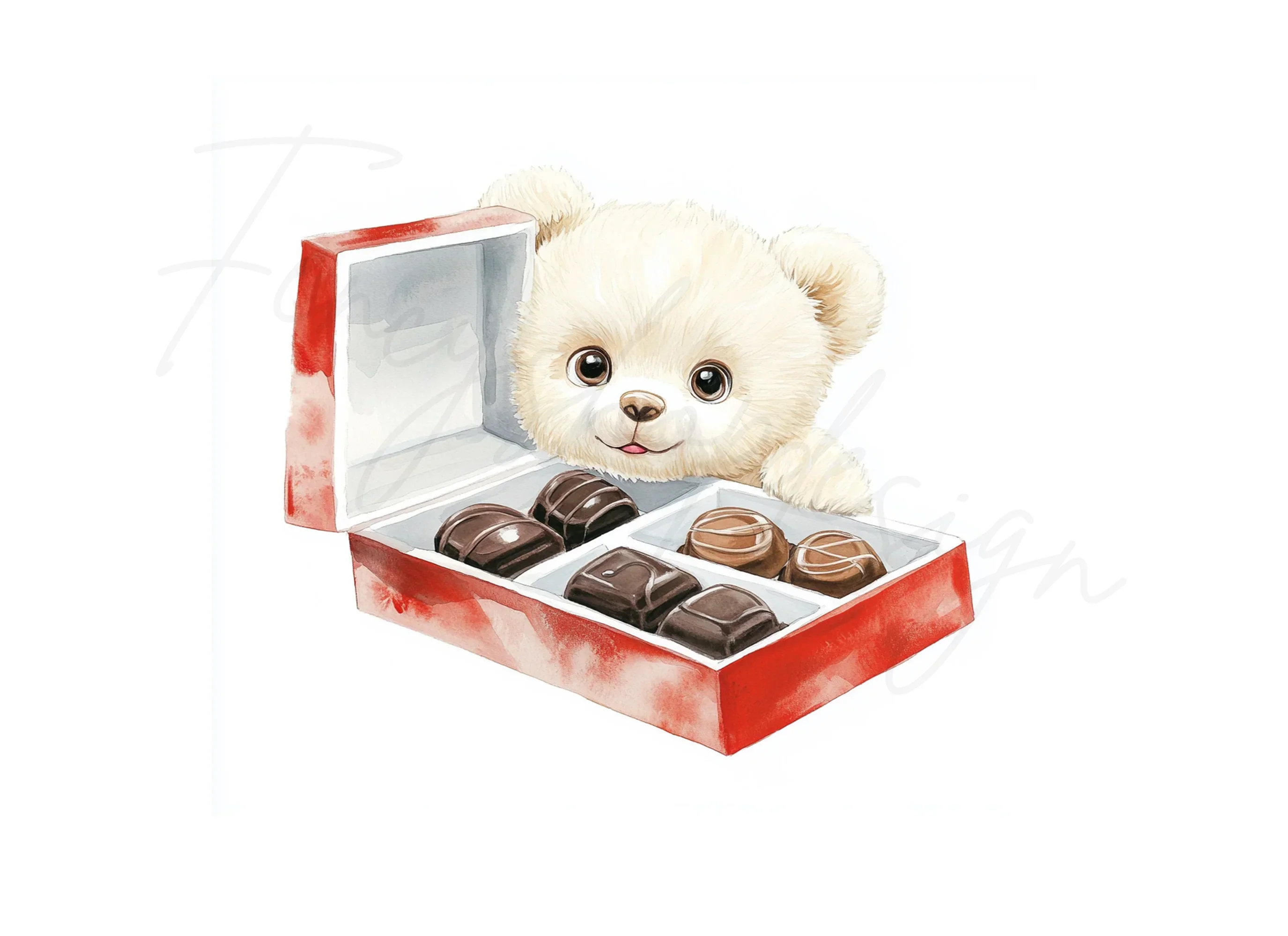 White Teddy Bear with Chocolate Box Clipart Bundle - Image 2
