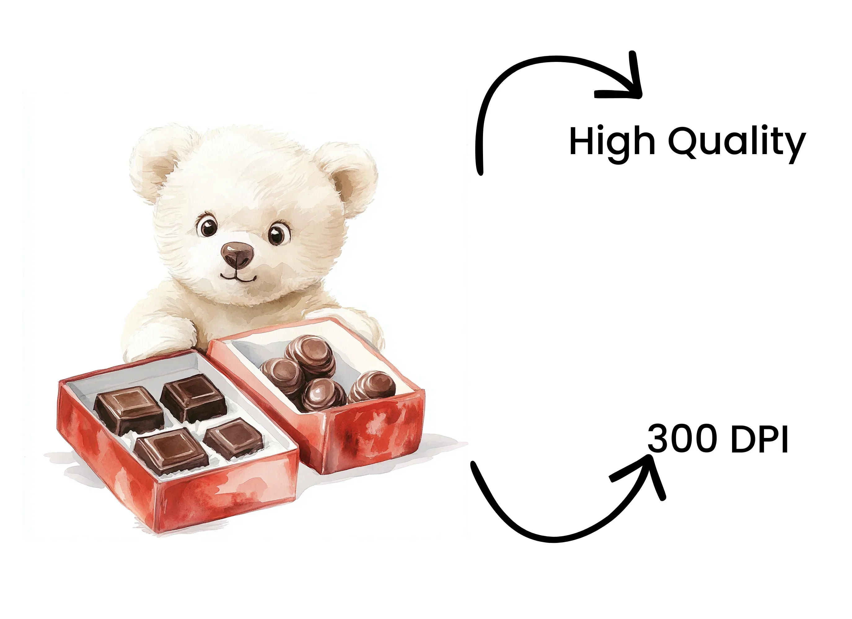 White Teddy Bear with Chocolate Box Clipart Bundle - Image 4