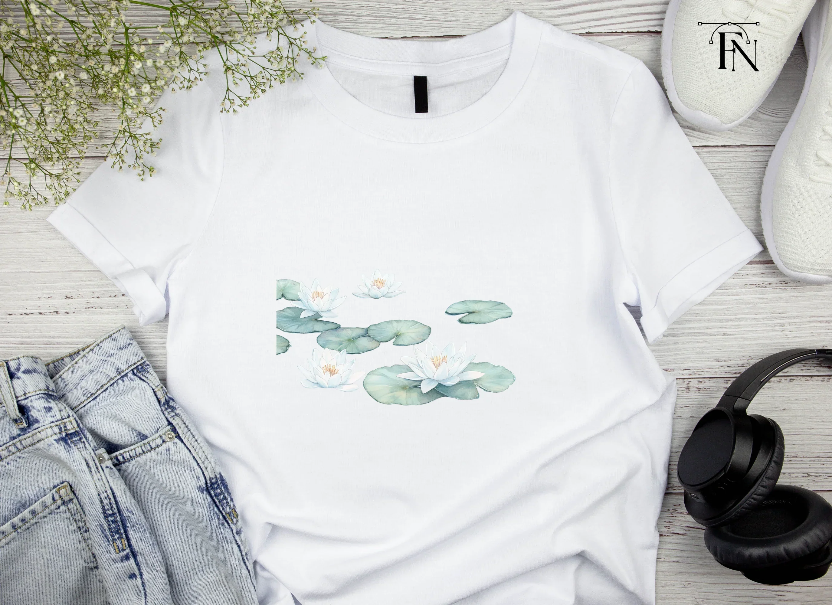 White Water Lilies and Pads Clipart Bundle - Image 4