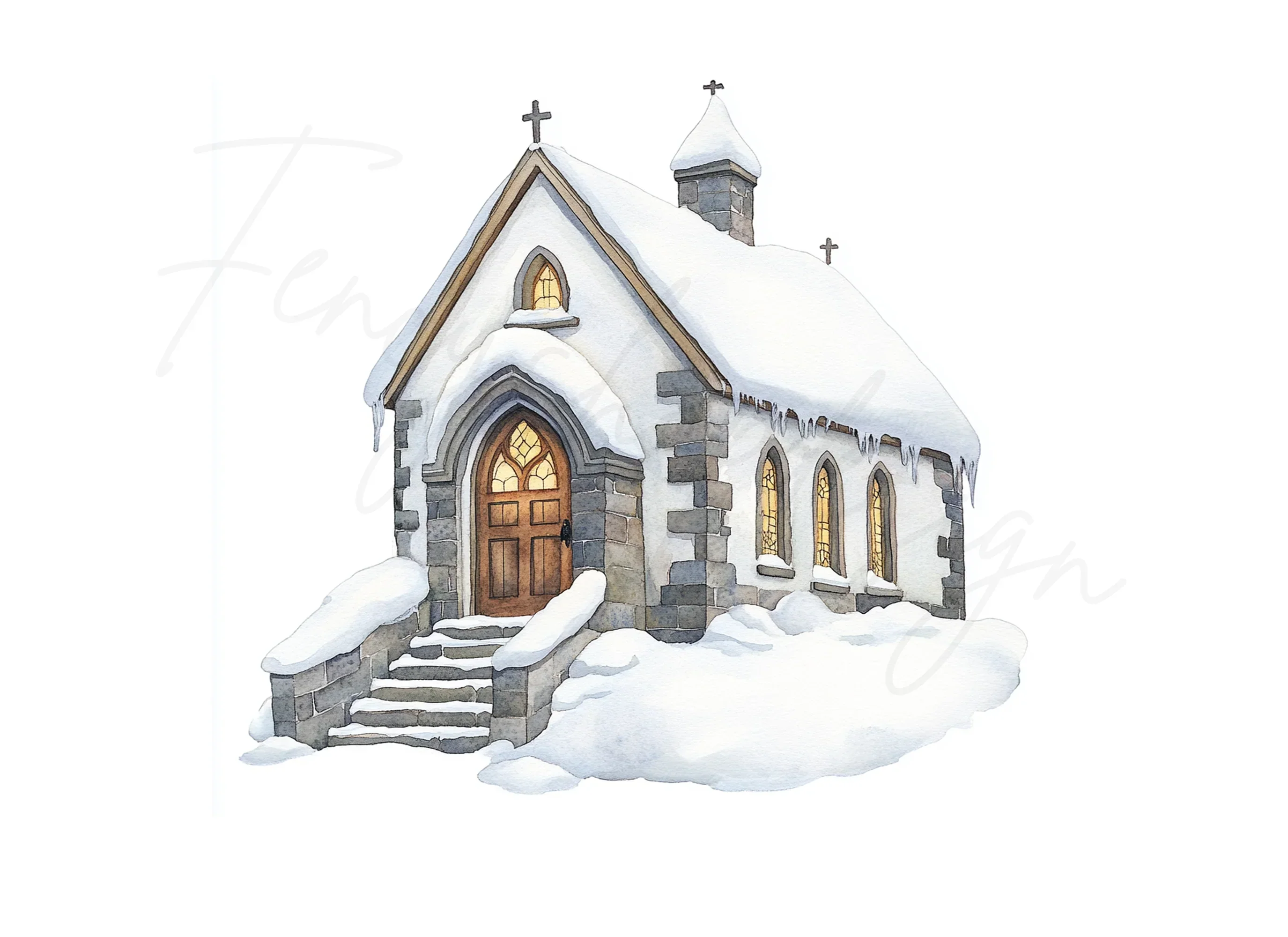 White Winter Chapels Clipart Bundle - Image 2