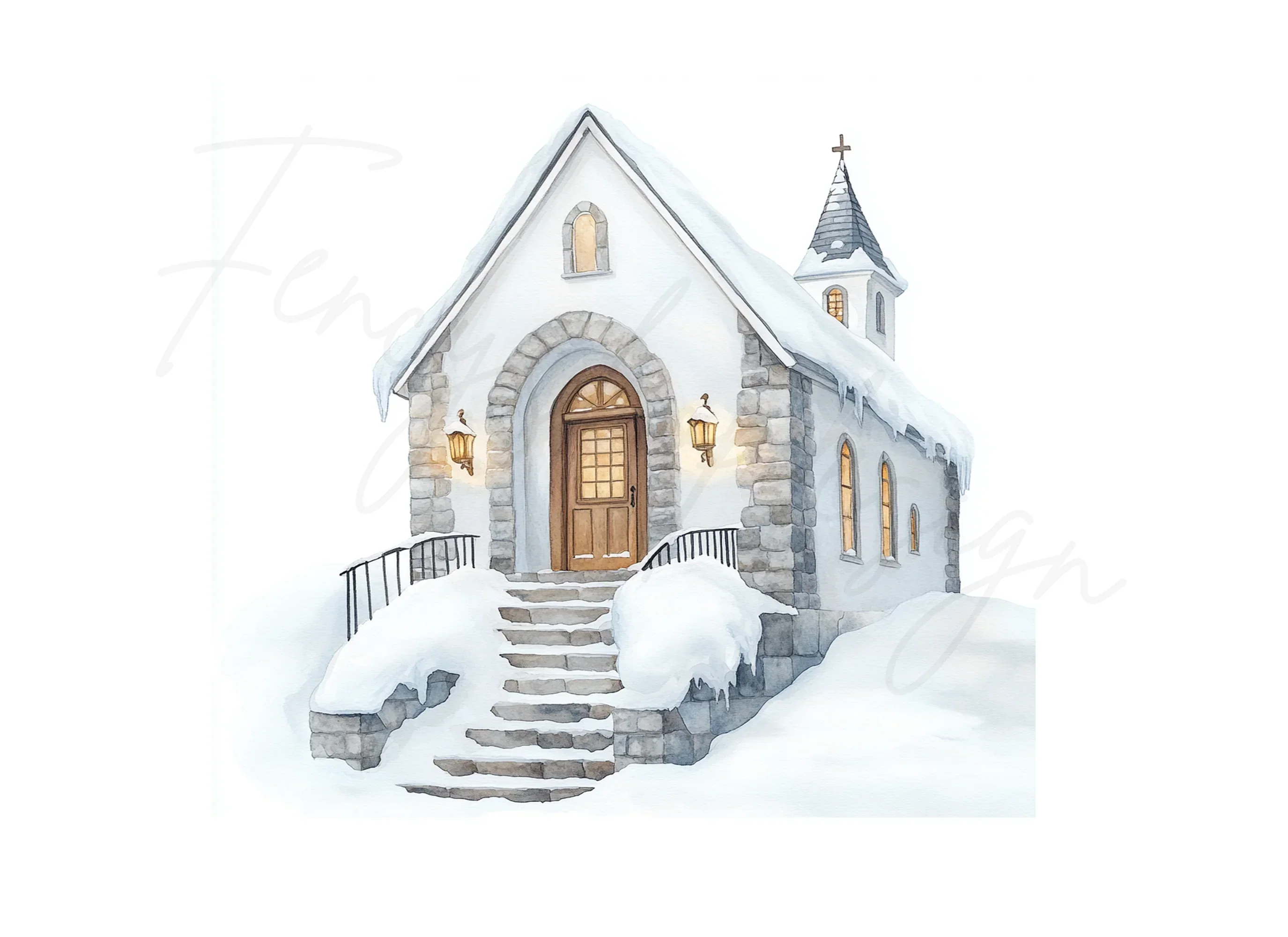 White Winter Chapels Clipart Bundle - Image 3
