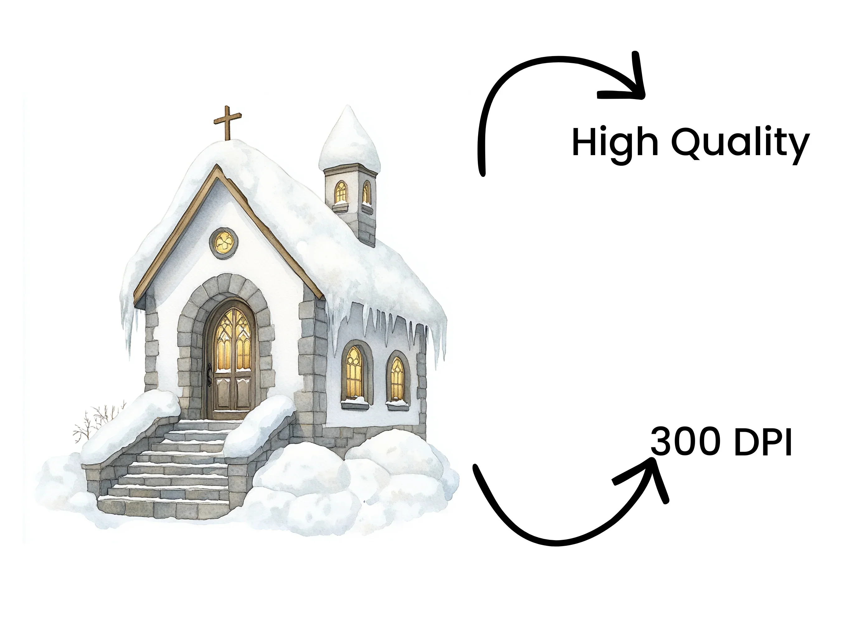 White Winter Chapels Clipart Bundle - Image 4