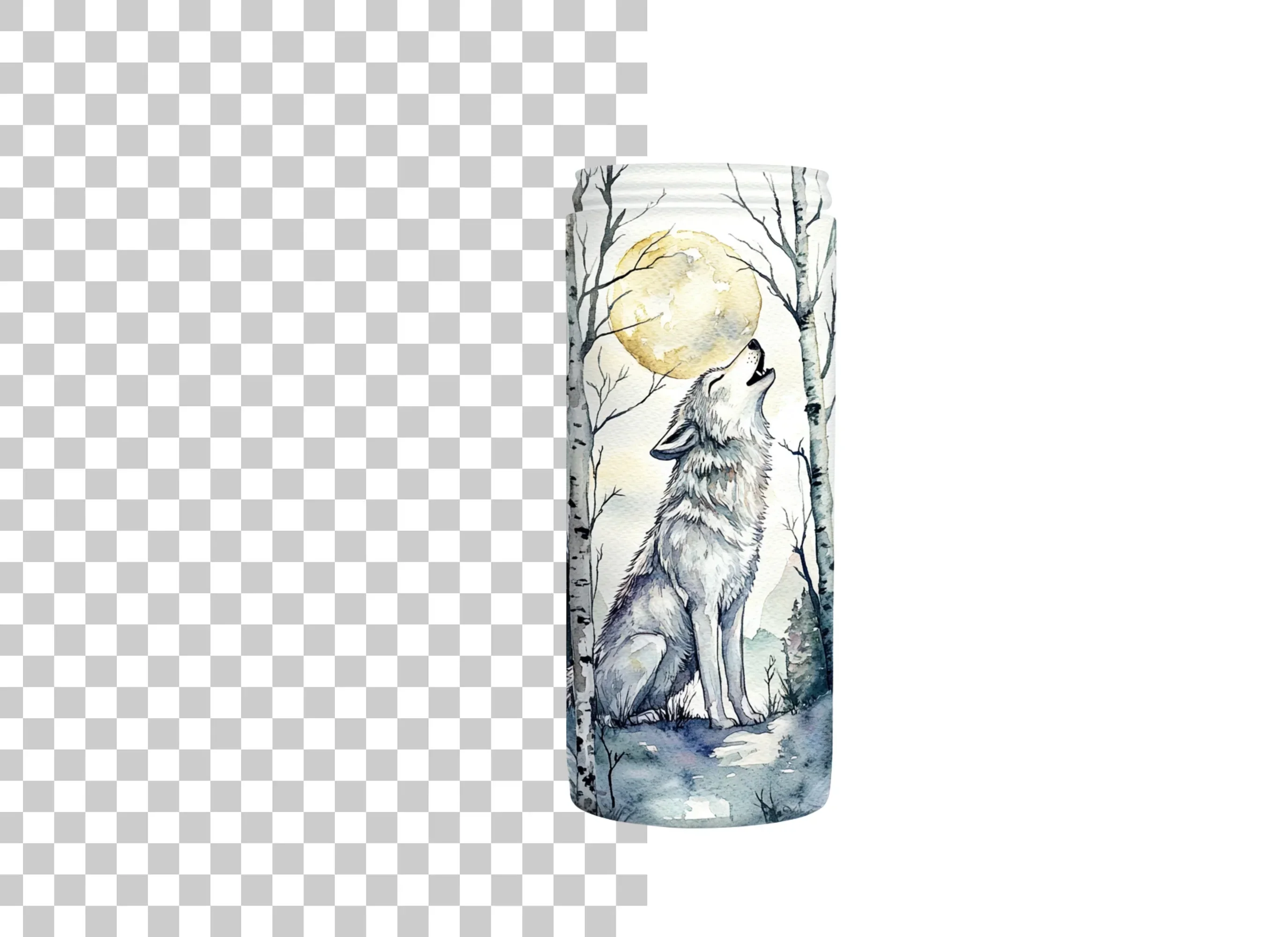 White Wolf Howling in Birch Forest Clipart Bundle - Image 2