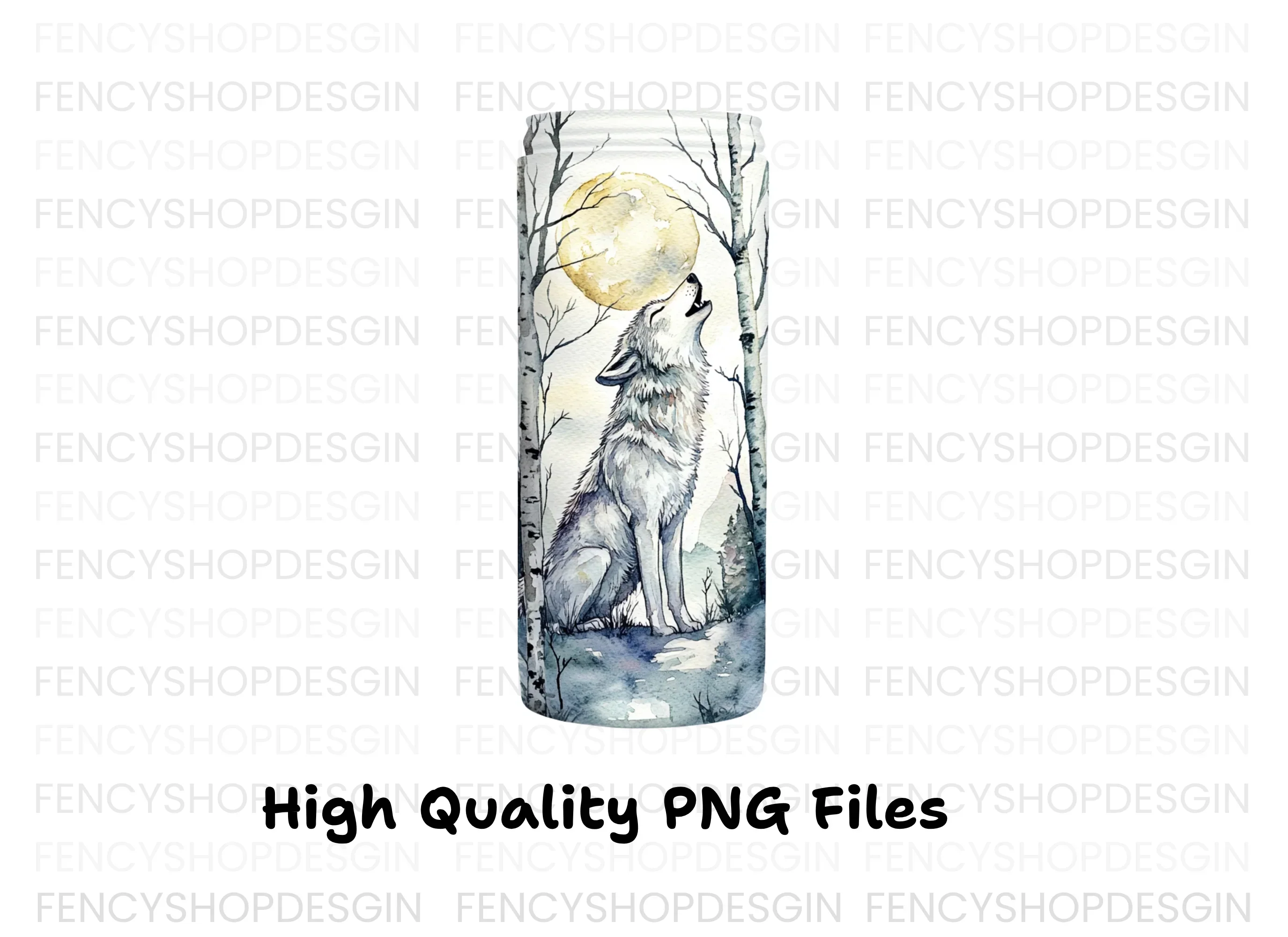 White Wolf Howling in Birch Forest Clipart Bundle - Image 3