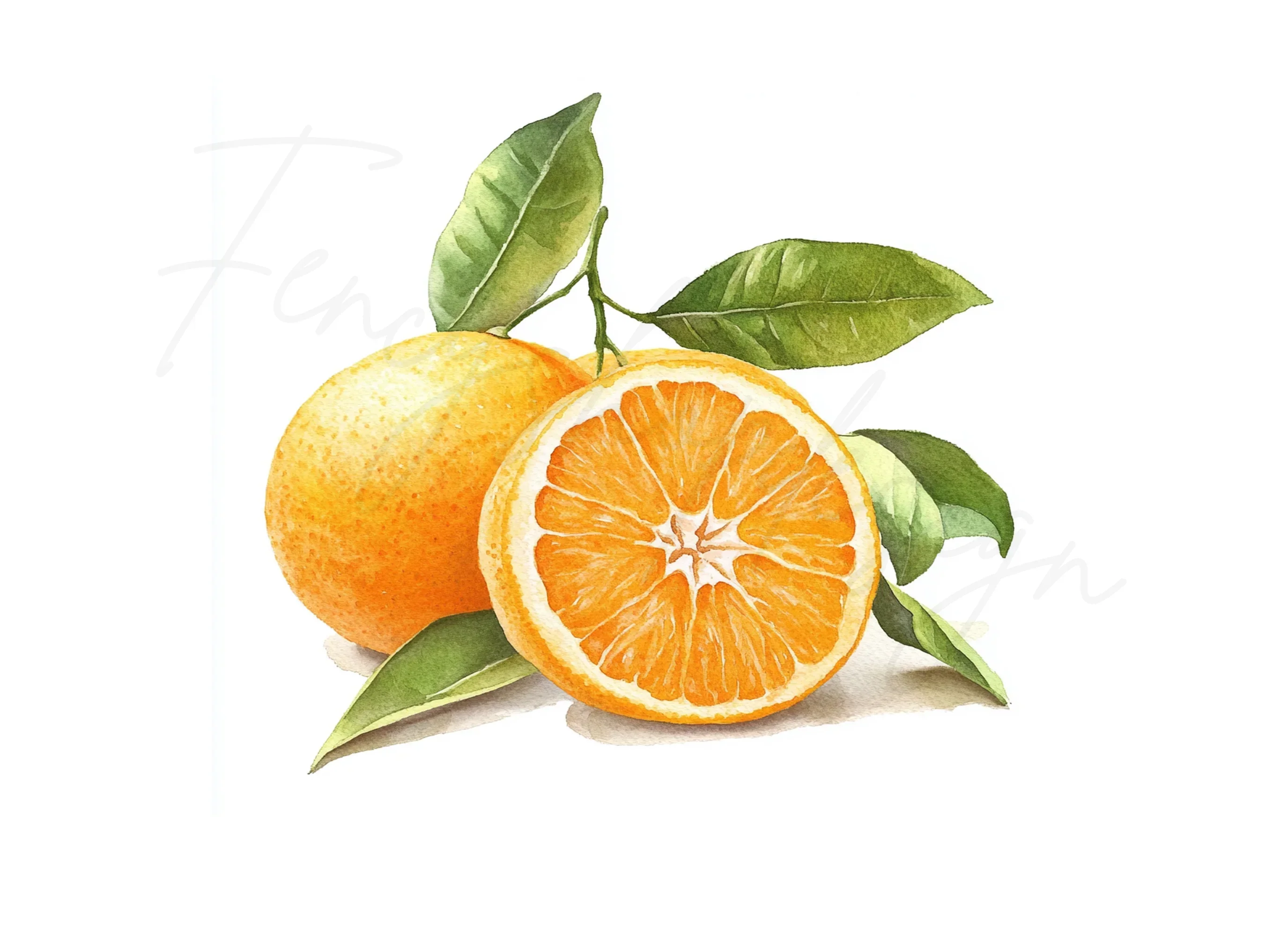 Whole and Sliced Oranges with Leaves Clipart Bundle - Image 2