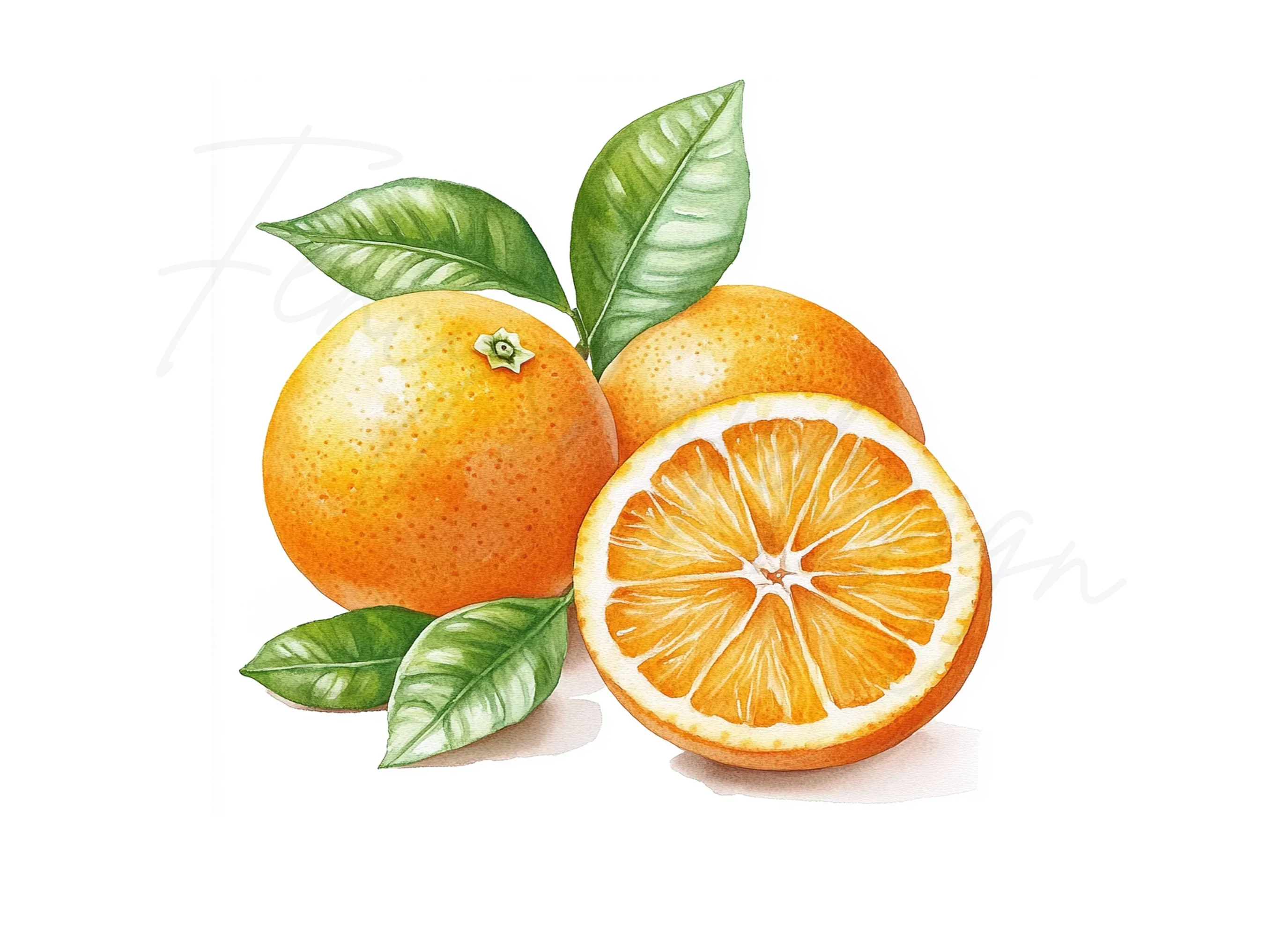 Whole and Sliced Oranges with Leaves Clipart Bundle - Image 3