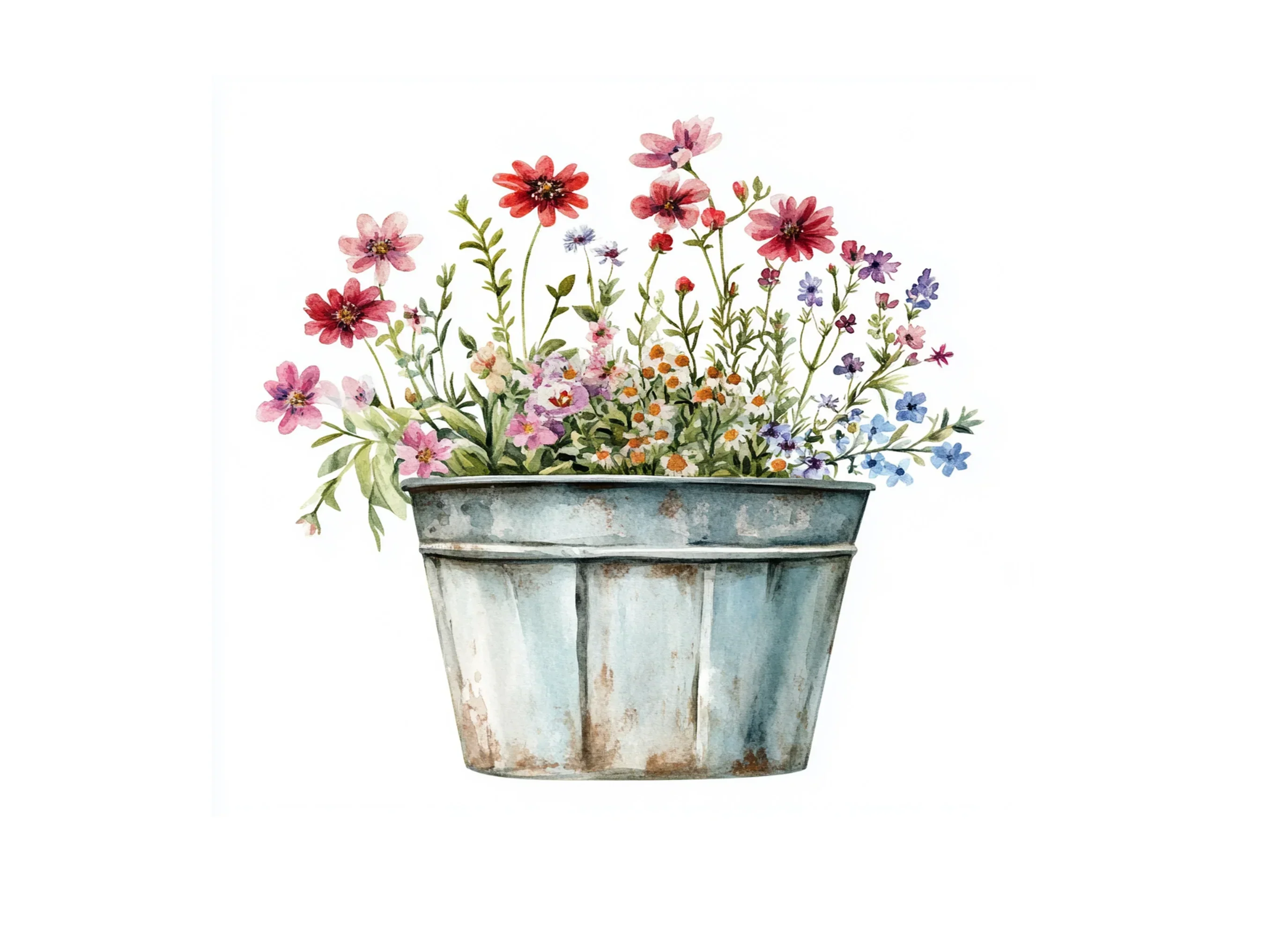 Wildflower Arrangement in Galvanized Bucket Clipart Bundle - Image 2