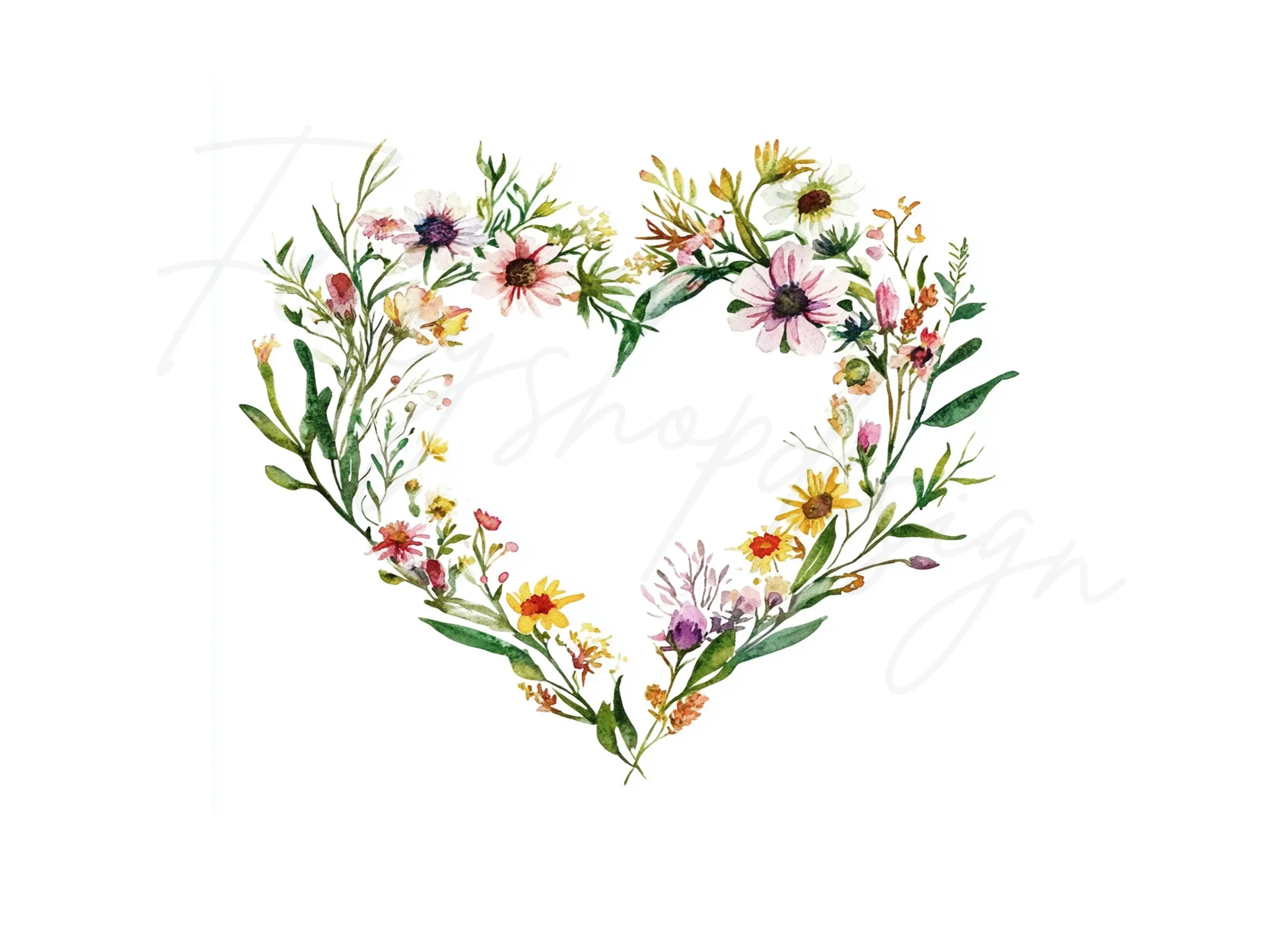 Wildflower Heart Wreath Clipart Bundle - Image 2