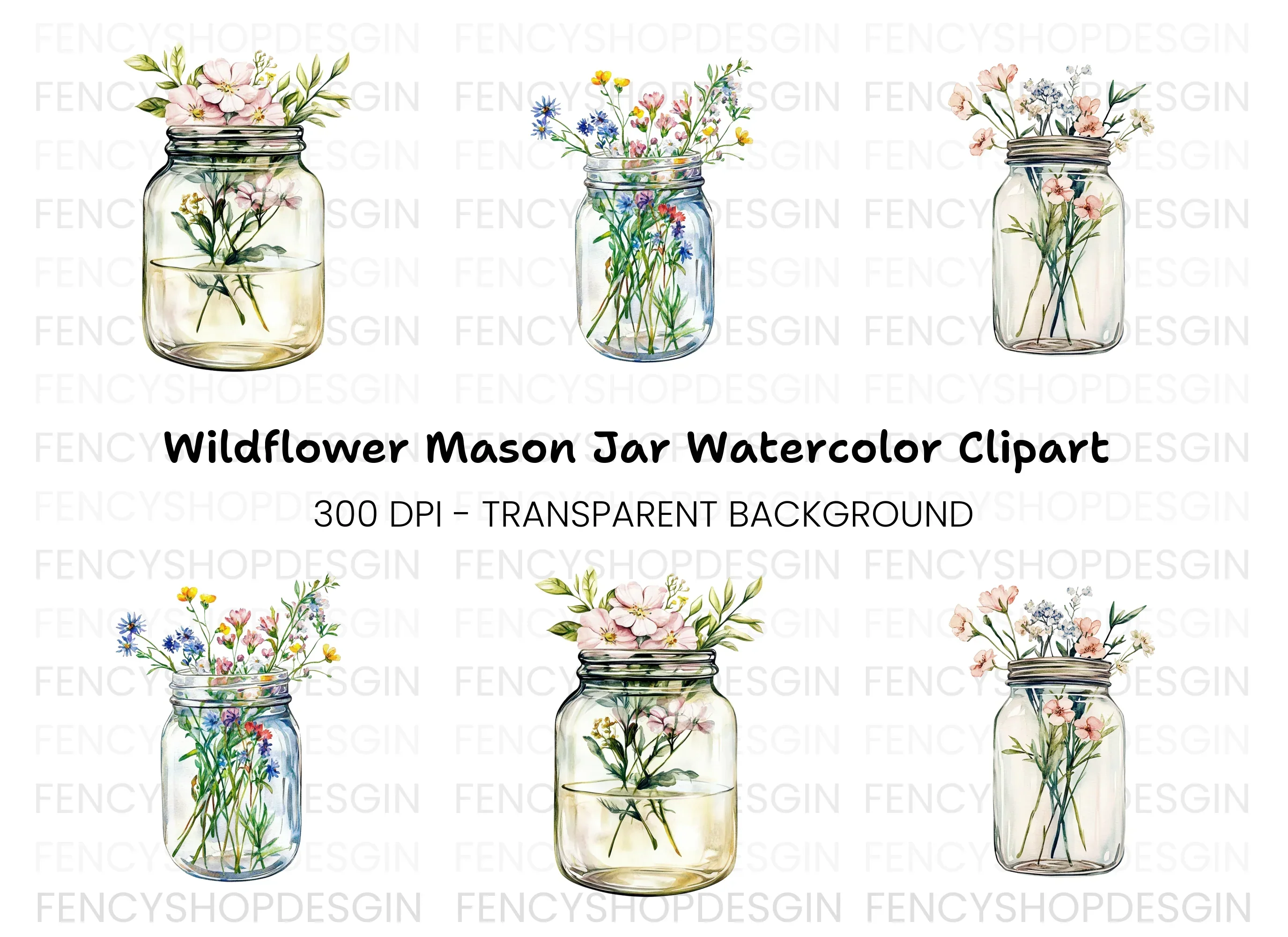 Wildflower Mason Jar Clipart Bundle