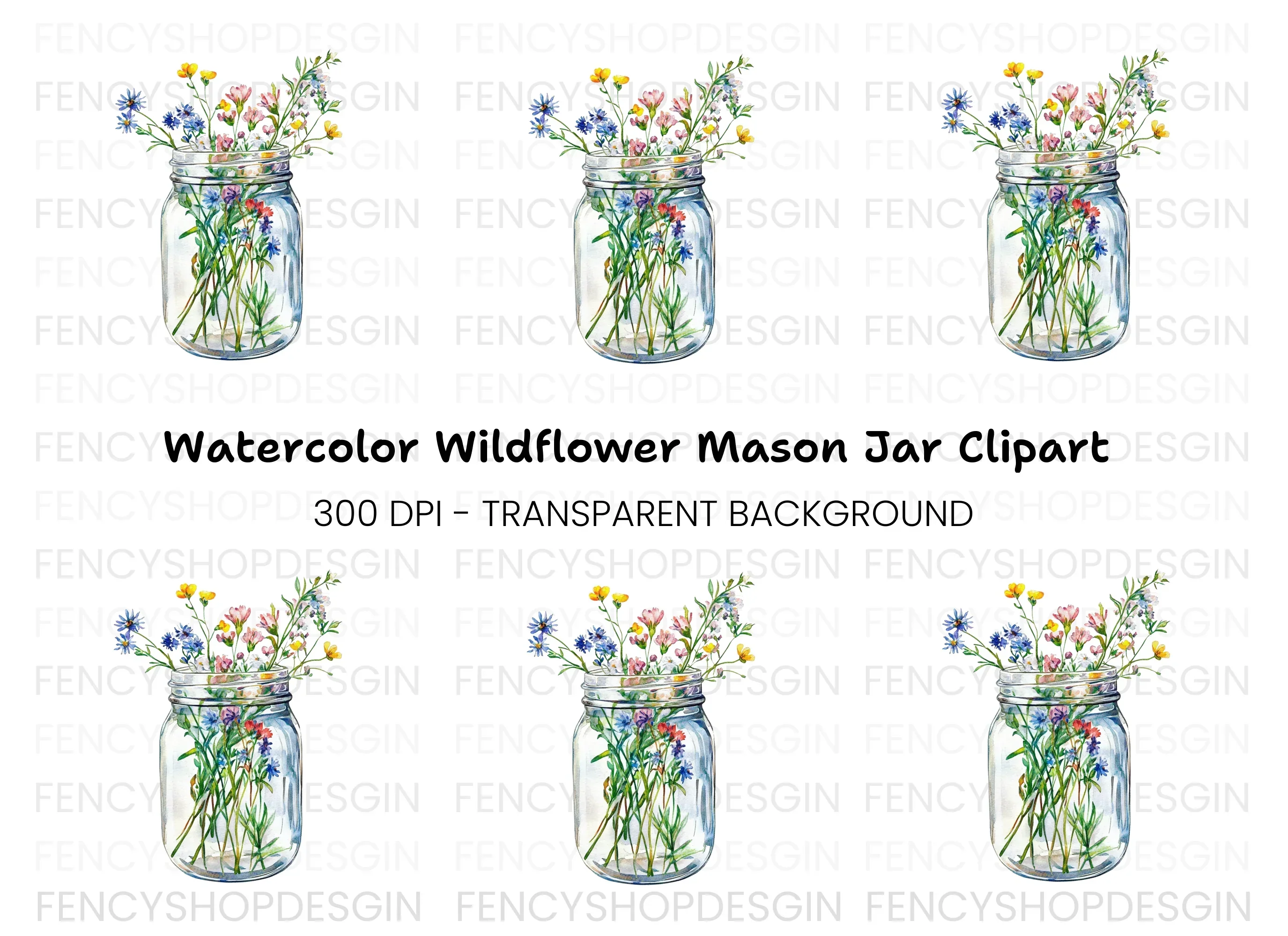 Wildflower Mason Jar Clipart Bundle