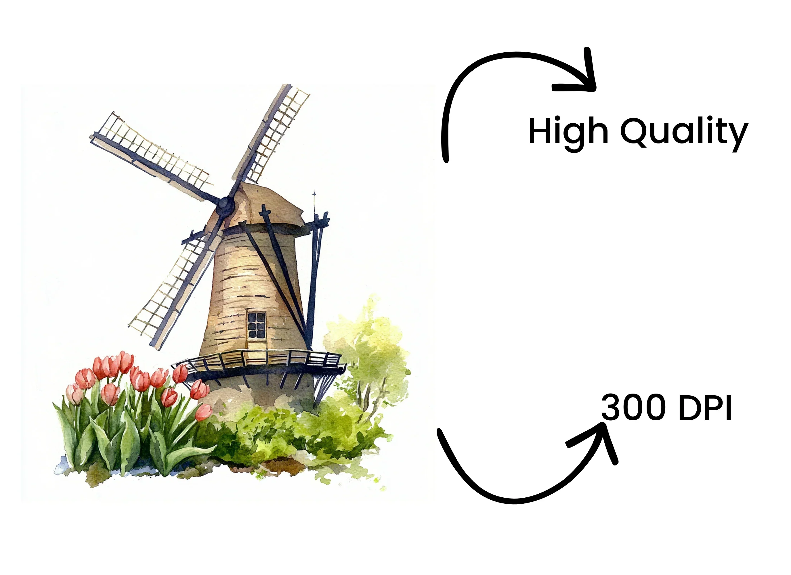 Windmill with Pink Tulips Clipart Bundle - Image 4
