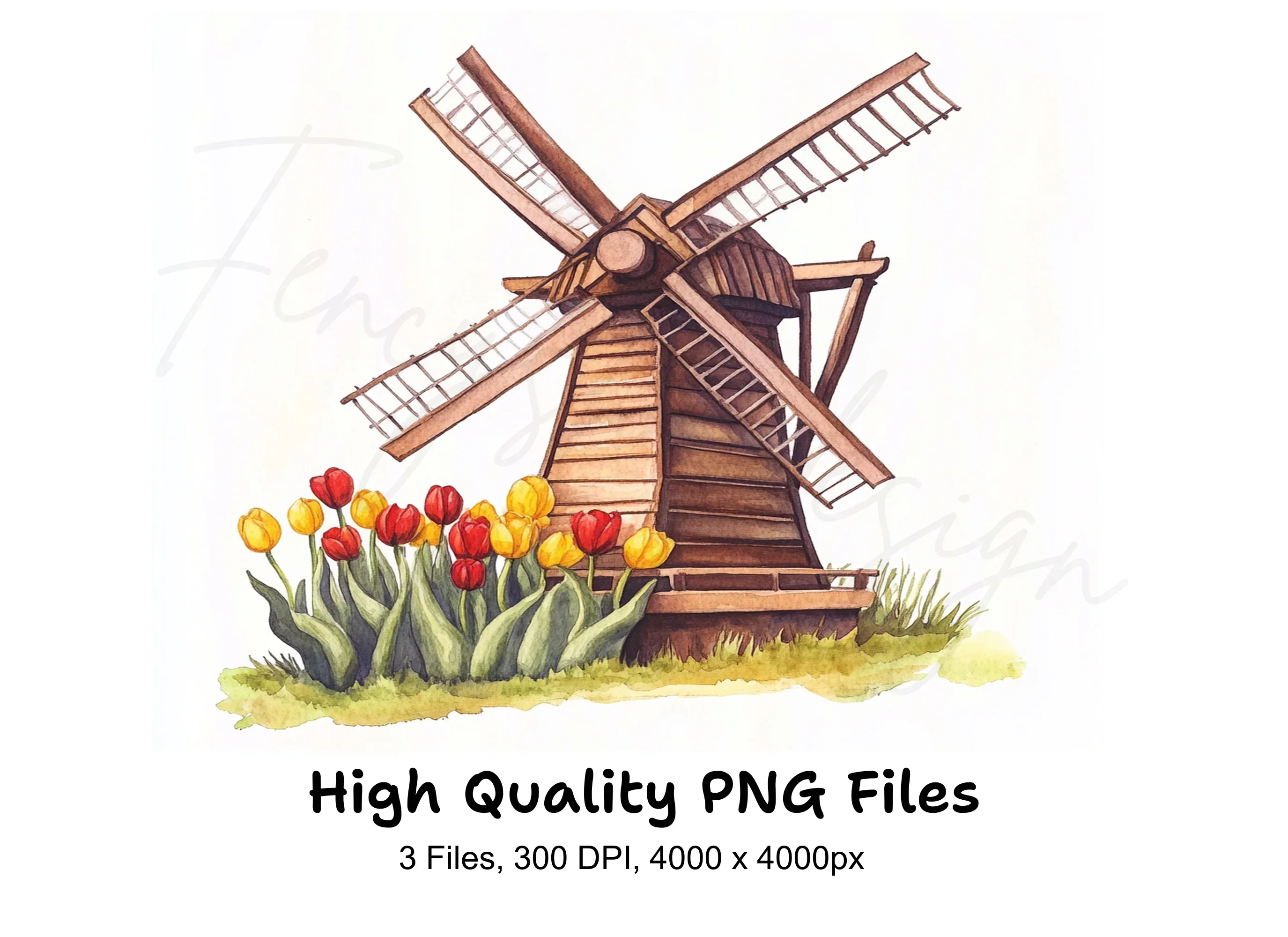 Windmills and Tulips Clipart Bundle